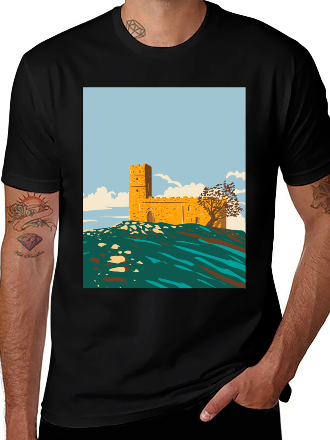 Variant 22 of Retro Castle Graphic Tee - Stylish Cotton Blend
