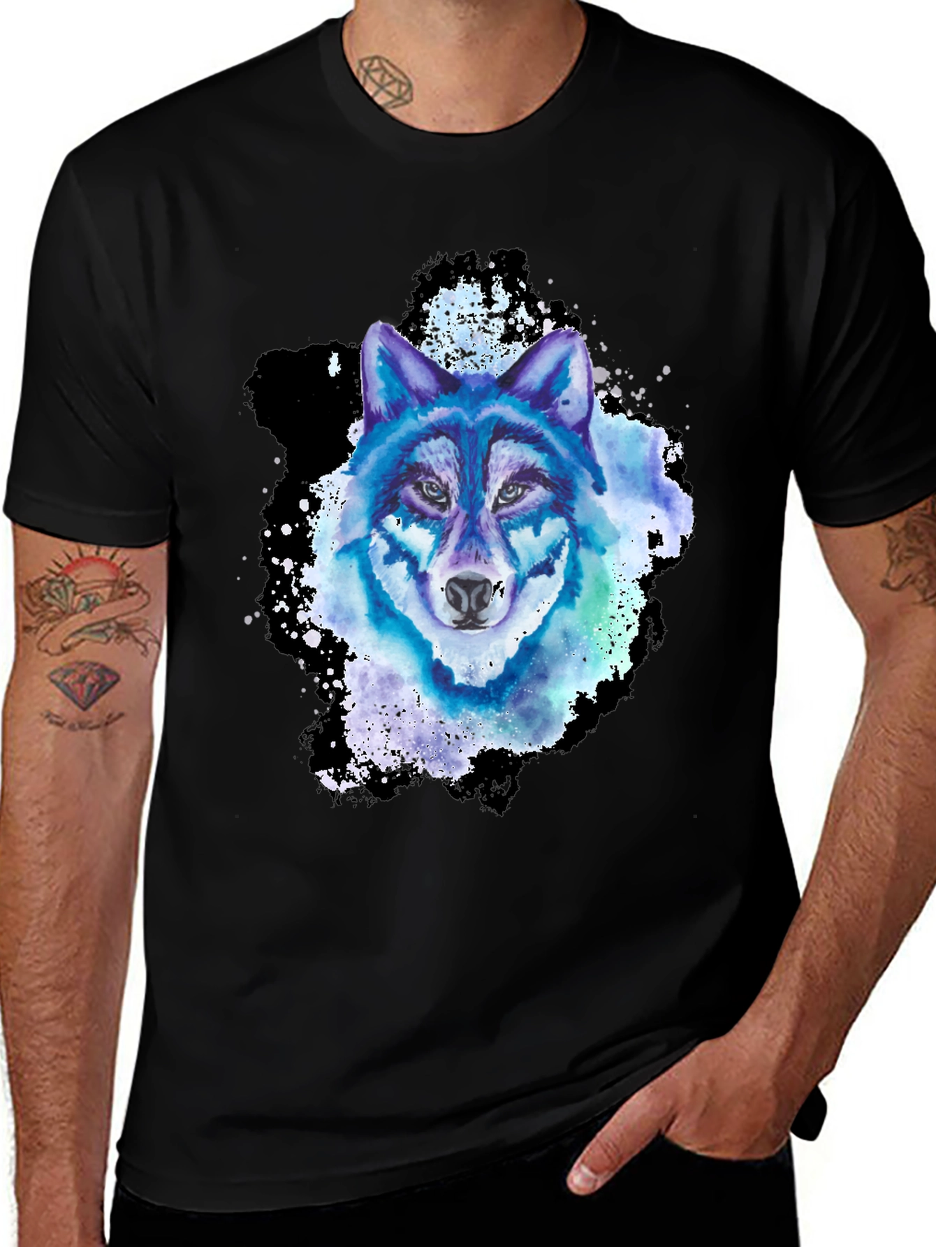 Black Watercolor Wolf Graphic T-Shirt main image
