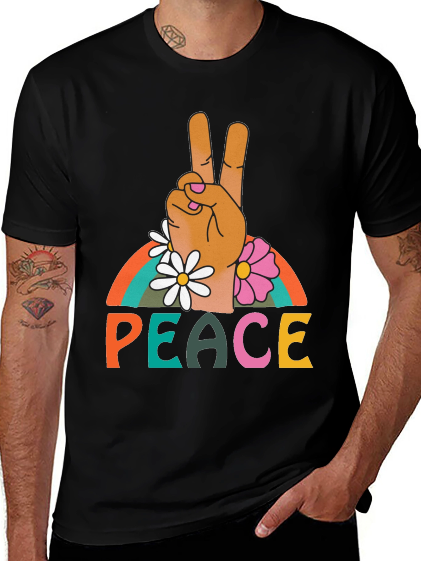Variant 22 of Peace Sign Graphic Tee - Retro Rainbow