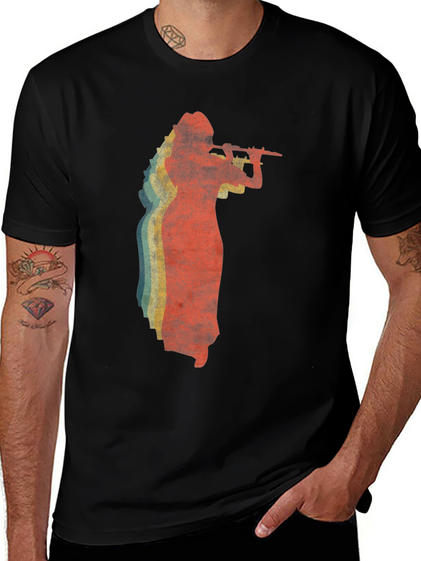 Variant 19 of Retro Flute Player Black T-Shirt
