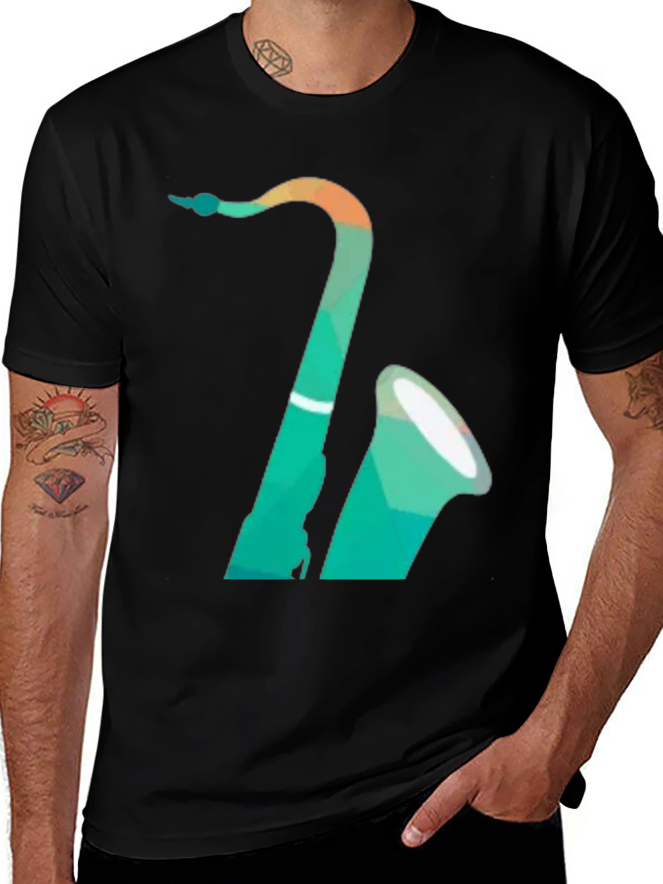 Variant 21 of Geometric Saxophone Graphic Tee - Black