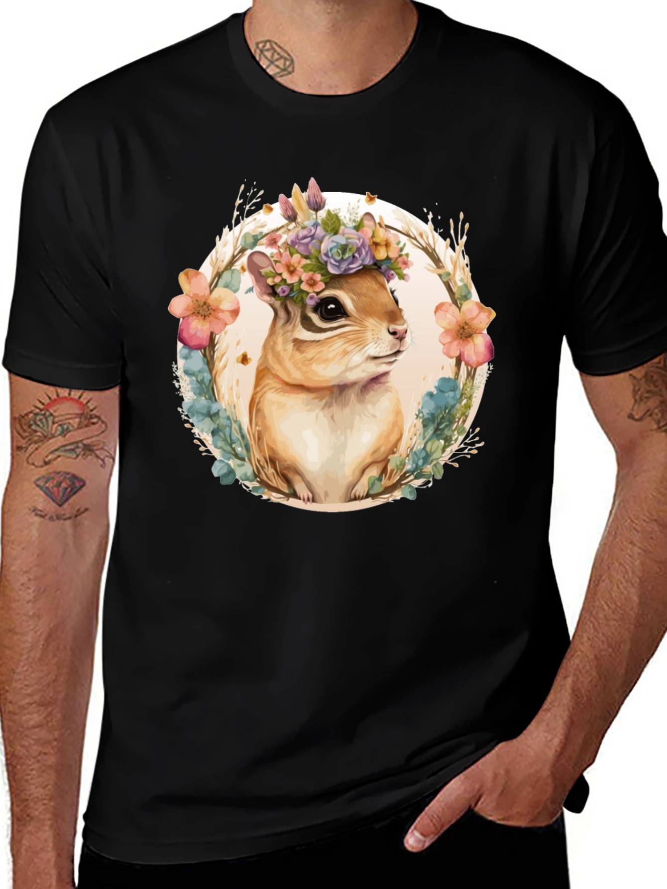 Variant 7 of Chipmunk Floral Wreath Graphic Tee