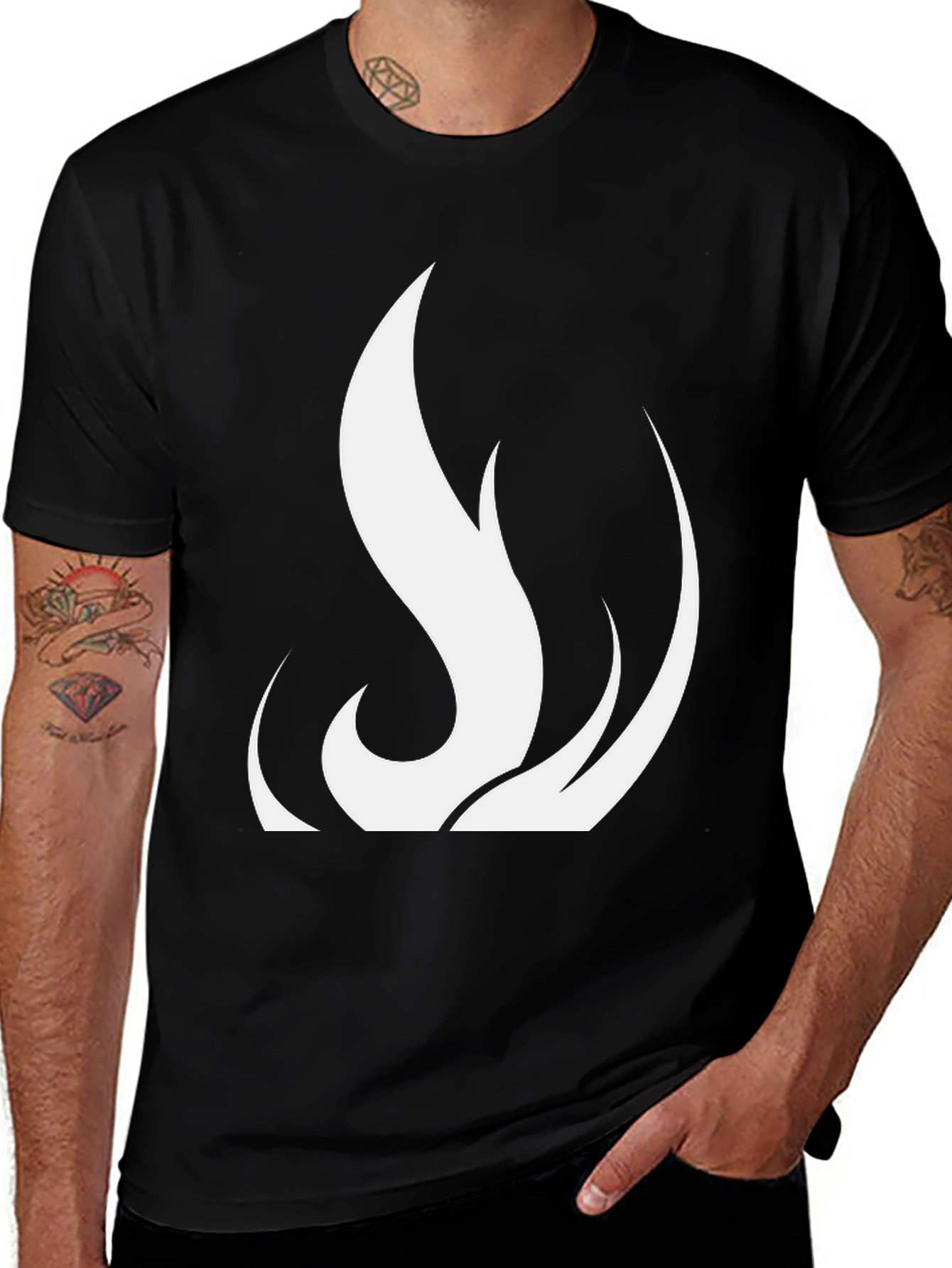 Variant 22 of Black T-Shirt with White Flame Design