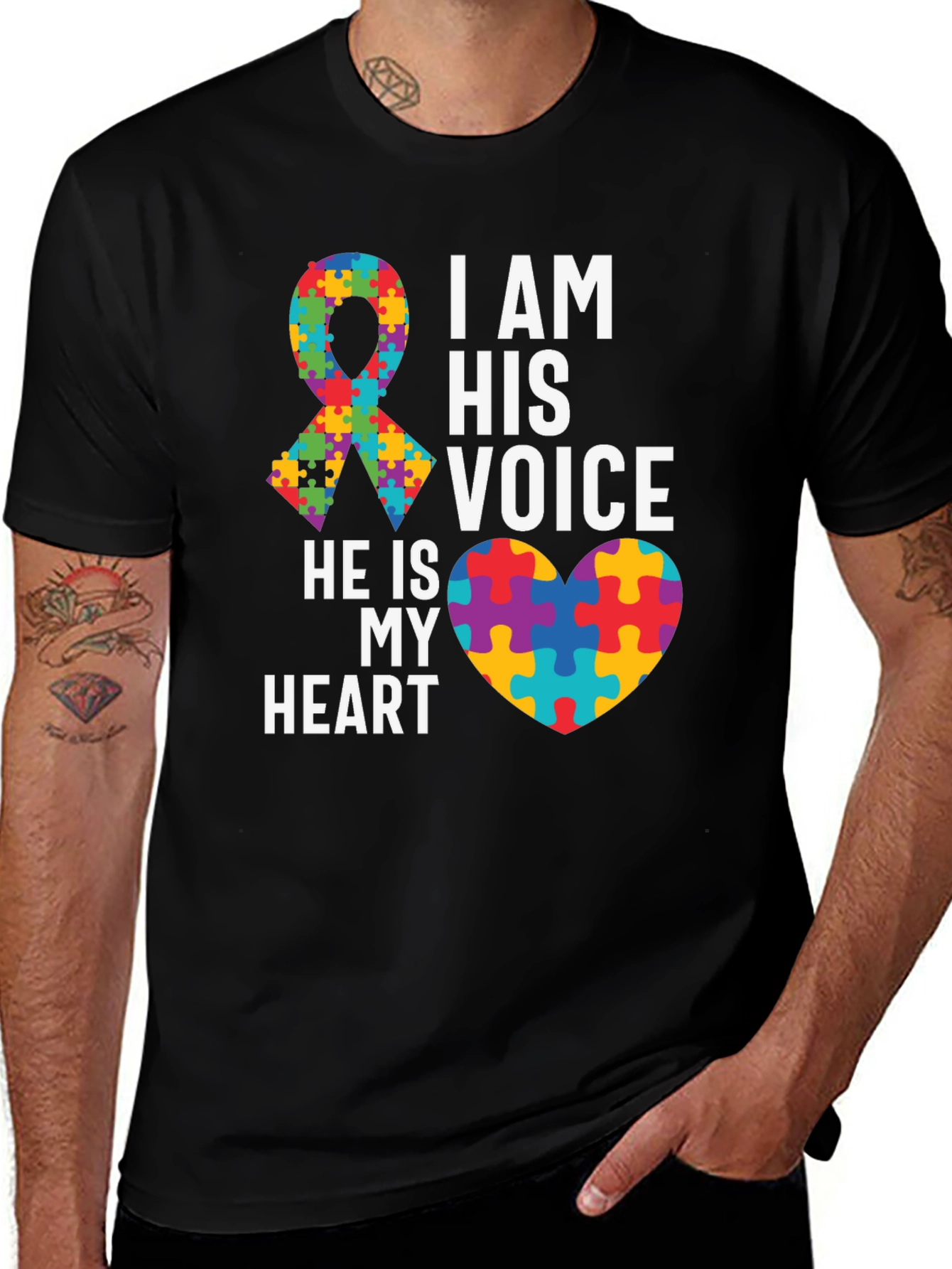 Variant 2 of Autism Awareness T-Shirt - Puzzle Ribbon and Heart