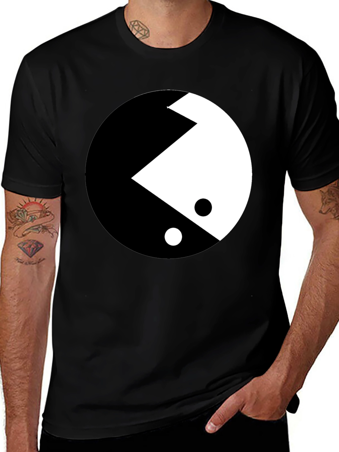 Variant 18 of Yin Yang Pac-Man T-Shirt - Black Graphic Tee