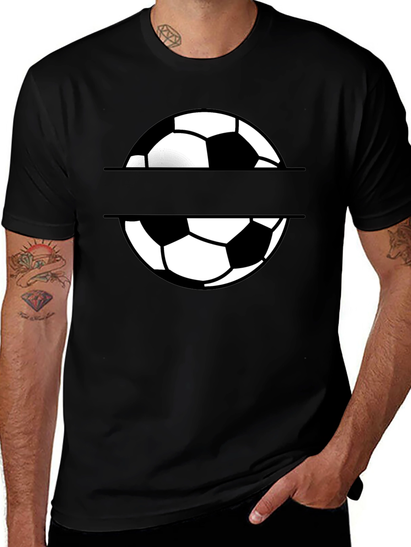 Variant 17 of Soccer Ball Graphic Tee - Black Cotton Casual Shirt