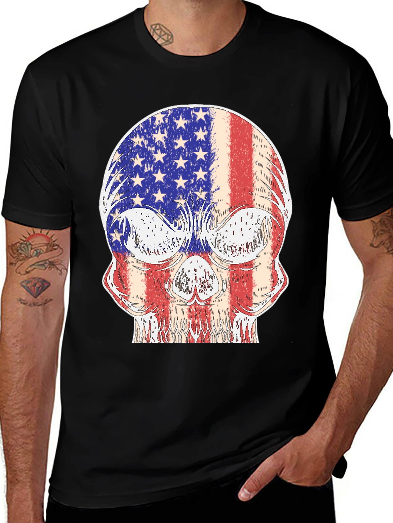 American Flag Skull Graphic T-Shirt