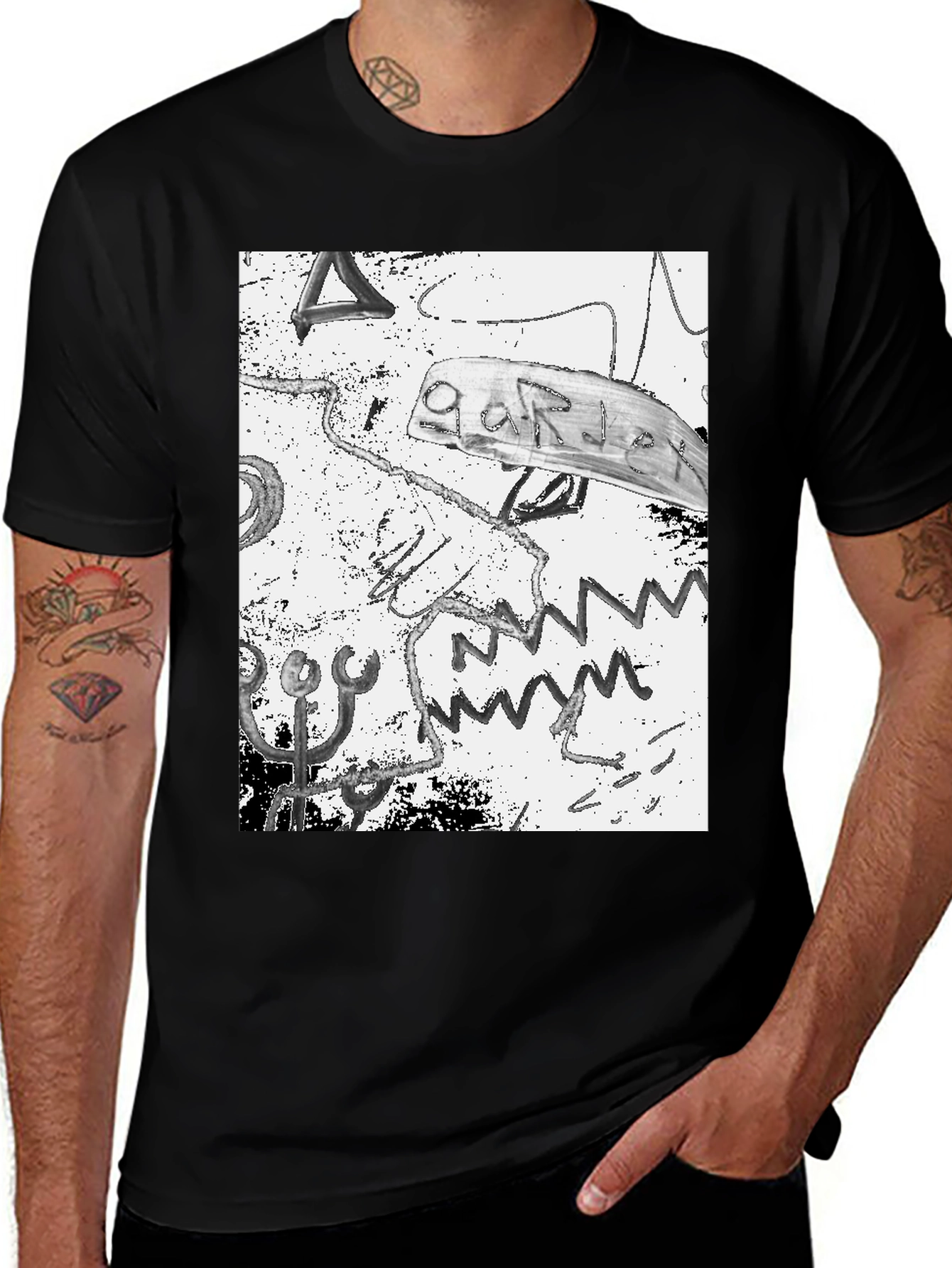 Variant 26 of Abstract Graphic Print Black Cotton T-Shirt