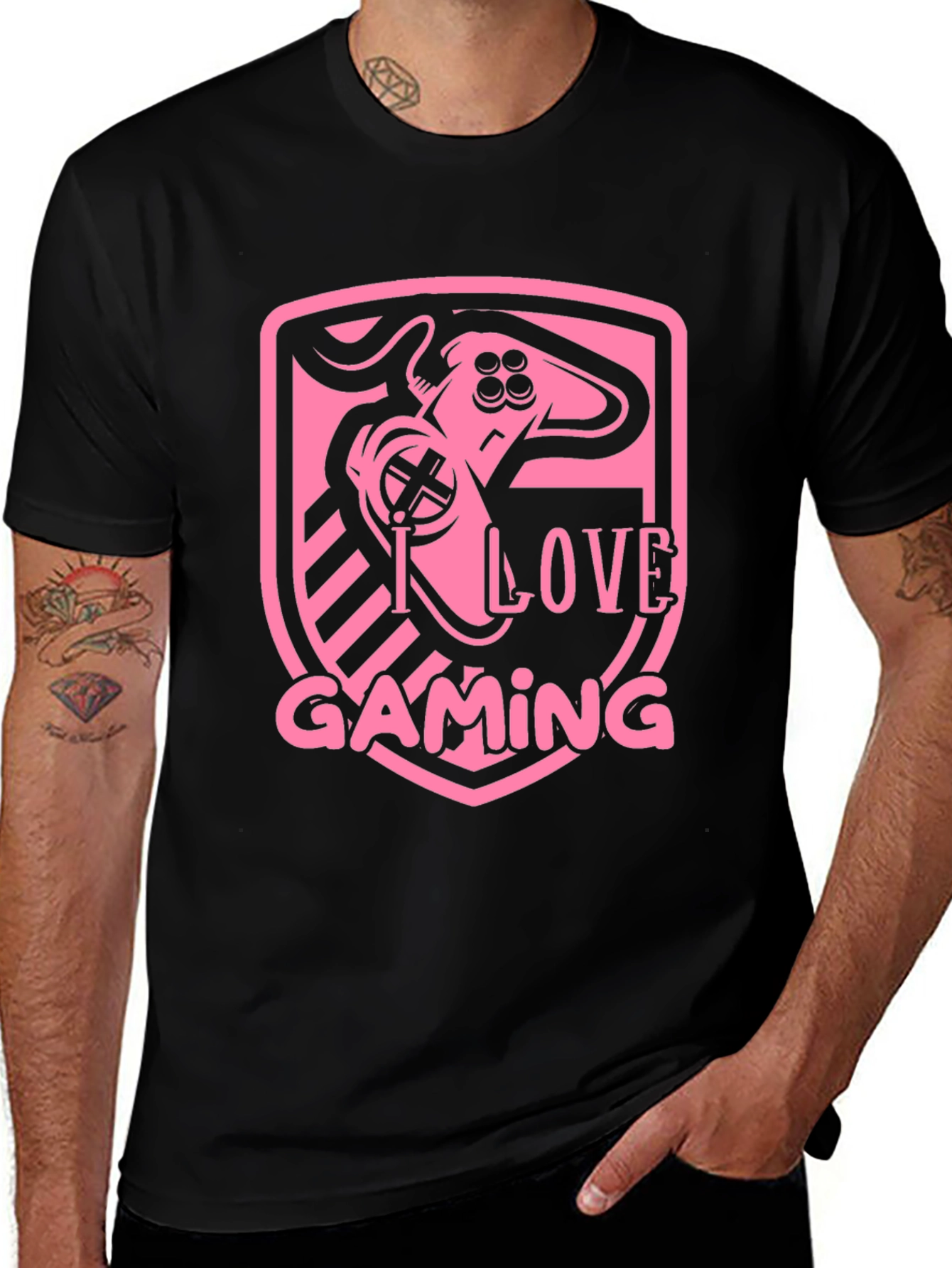 Variant 6 of I Love Gaming Pink Graphic Black T-Shirt