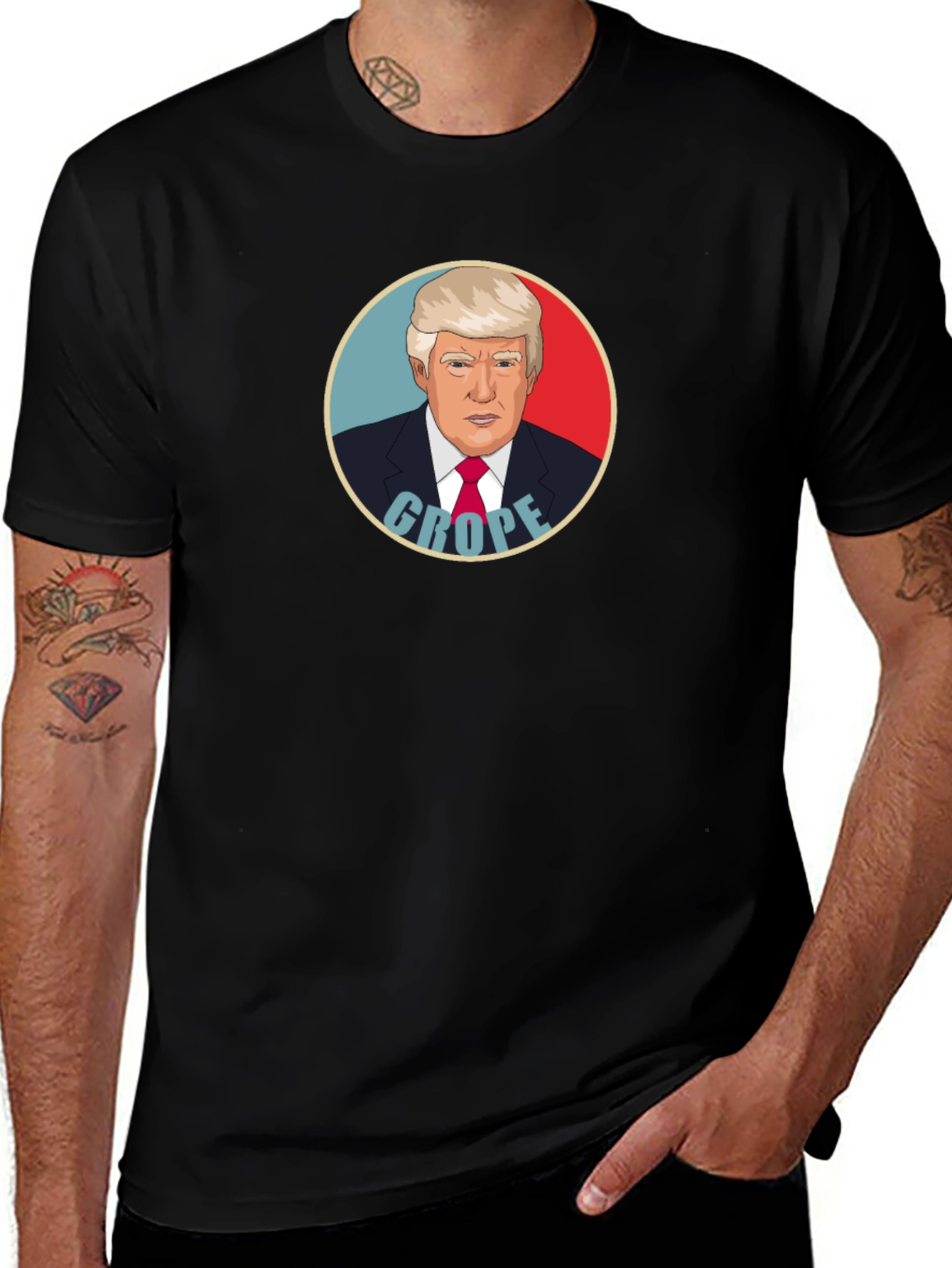 Variant 24 of Satirical Trump Graphic T-Shirt - Black
