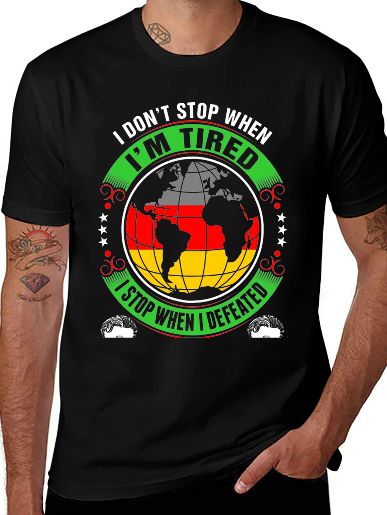 Variant 13 of Germany Flag Globe Men's Graphic Tee - I Don't Stop When I'm Tired