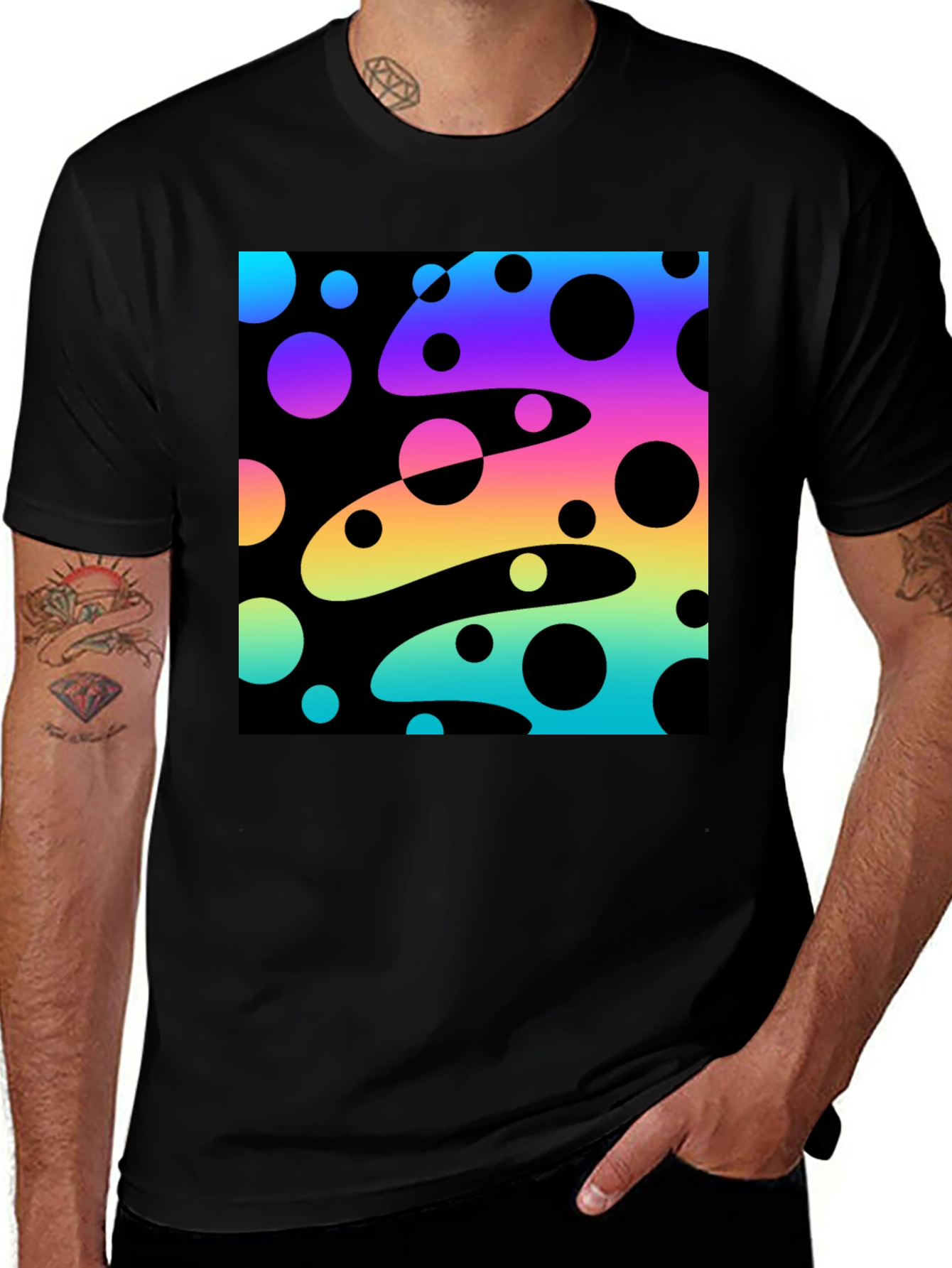 Variant 20 of Funky Black T-Shirt with Colorful Abstract Pattern