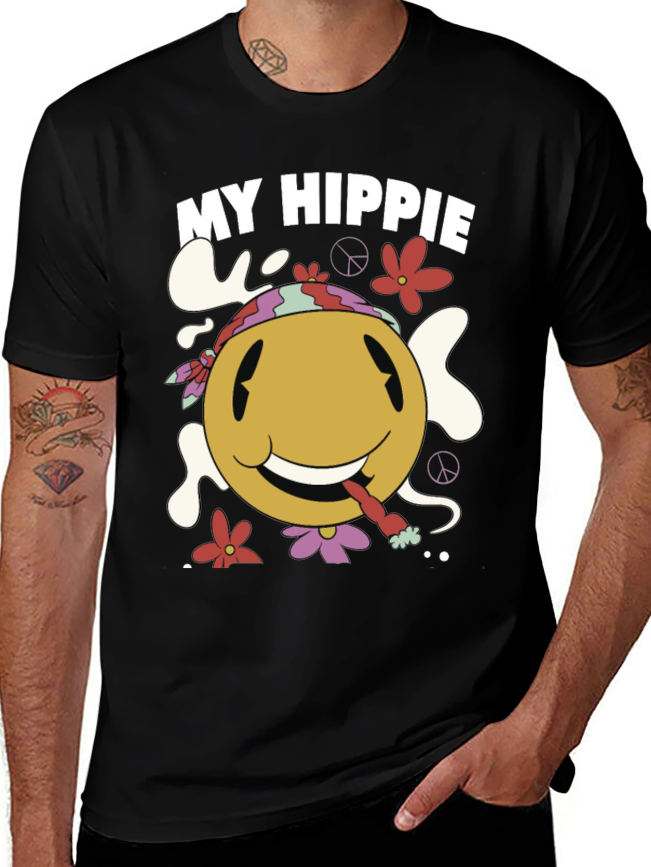 Variant 13 of My Hippie Smiley Face Black T-Shirt