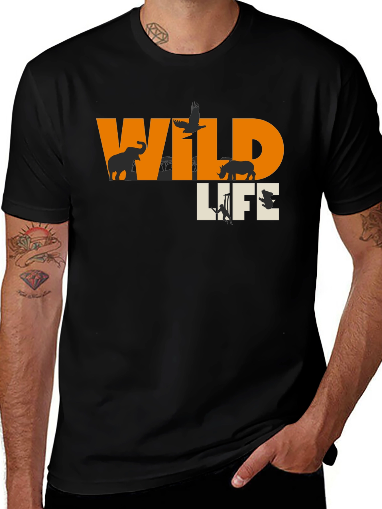 Variant 17 of Wildlife Graphic Print Black T-Shirt