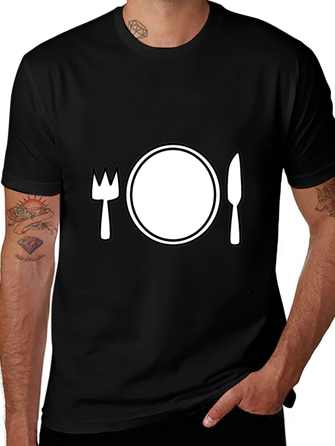 Variant 26 of Funny Eater T-Shirt | Plate, Fork, Knife Design