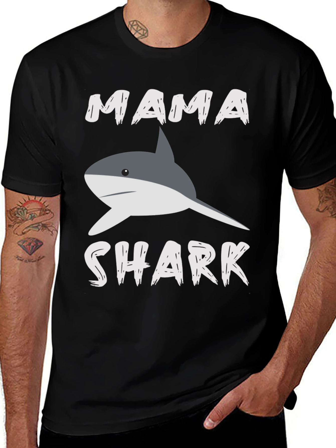 Variant 28 of Mama Shark Graphic T-Shirt - Black Crew Neck