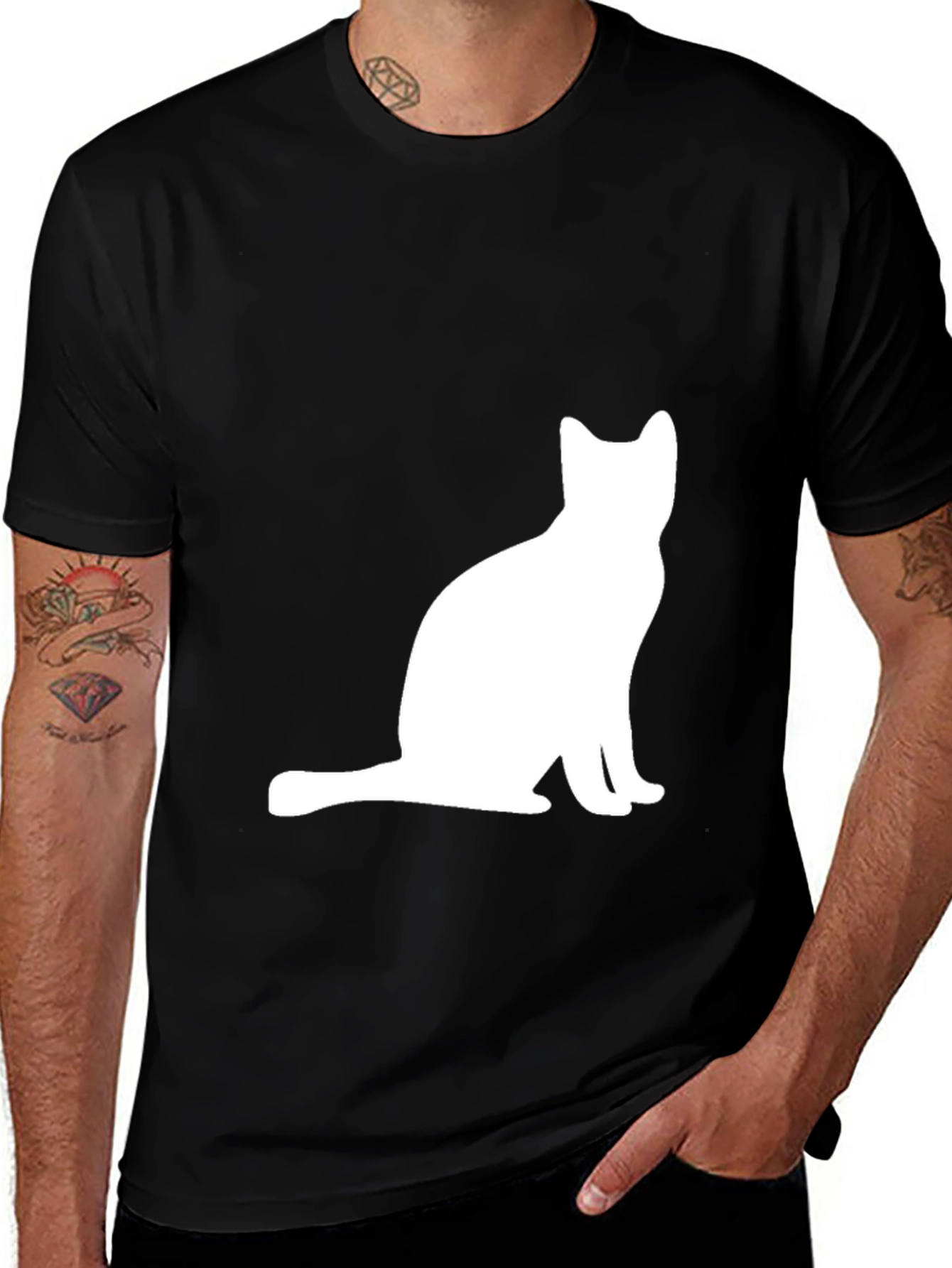 Variant 26 of Cat Silhouette Graphic Tee - Black
