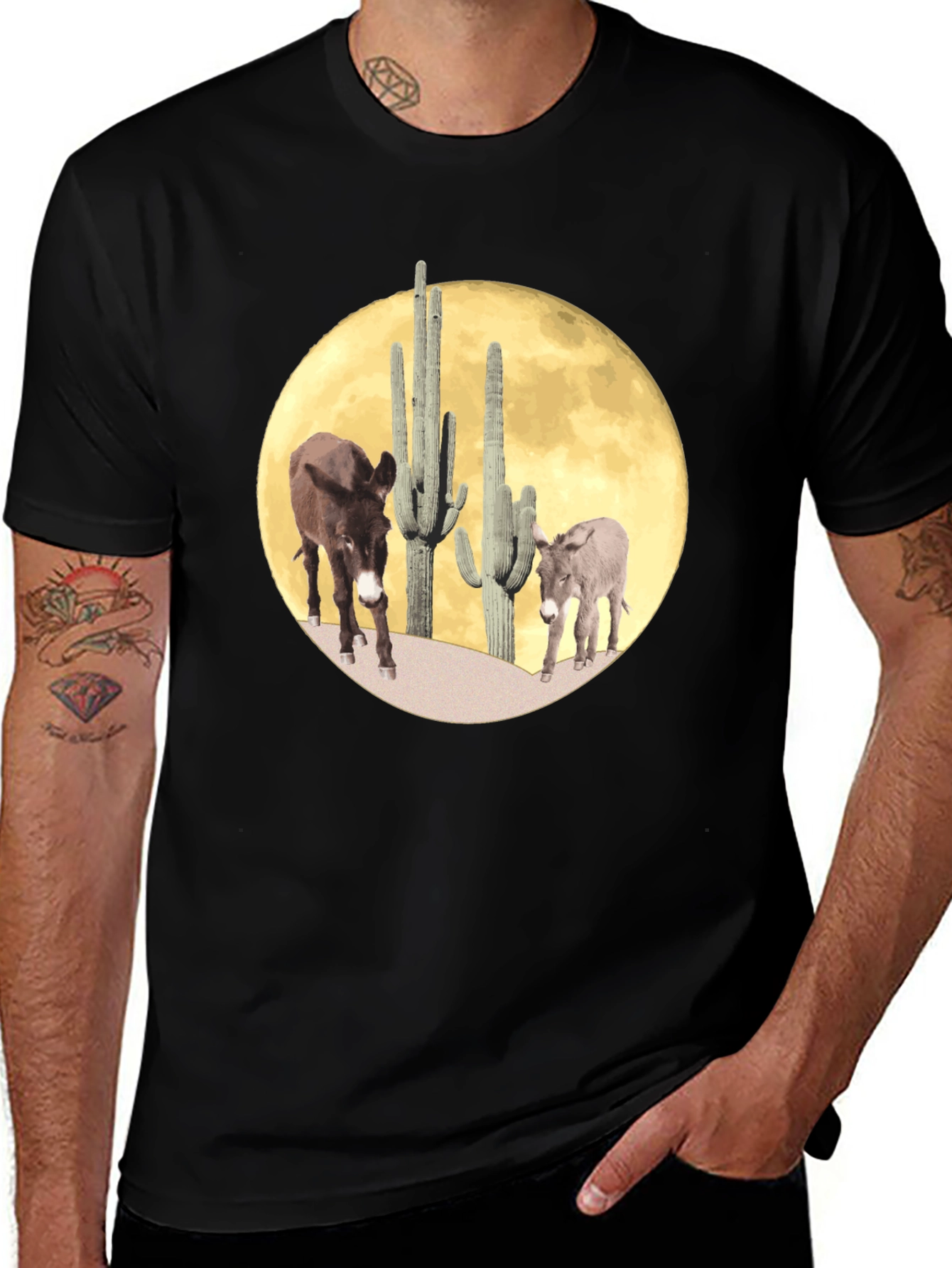 Variant 20 of Desert Donkey Moon Graphic Tee - Black Cotton Blend