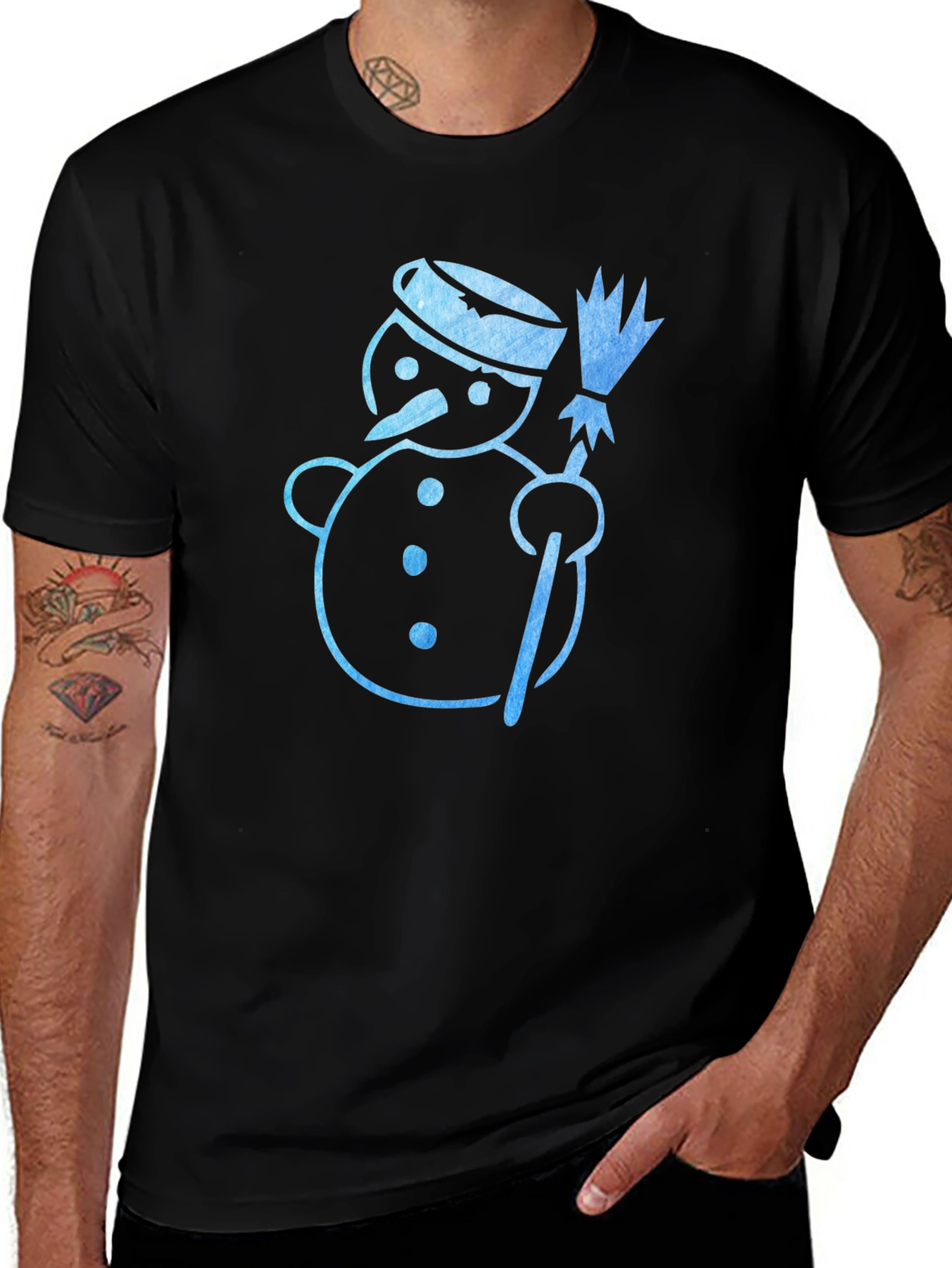 Variant 7 of Snowman Graphic Tee - Black Cotton Holiday Shirt