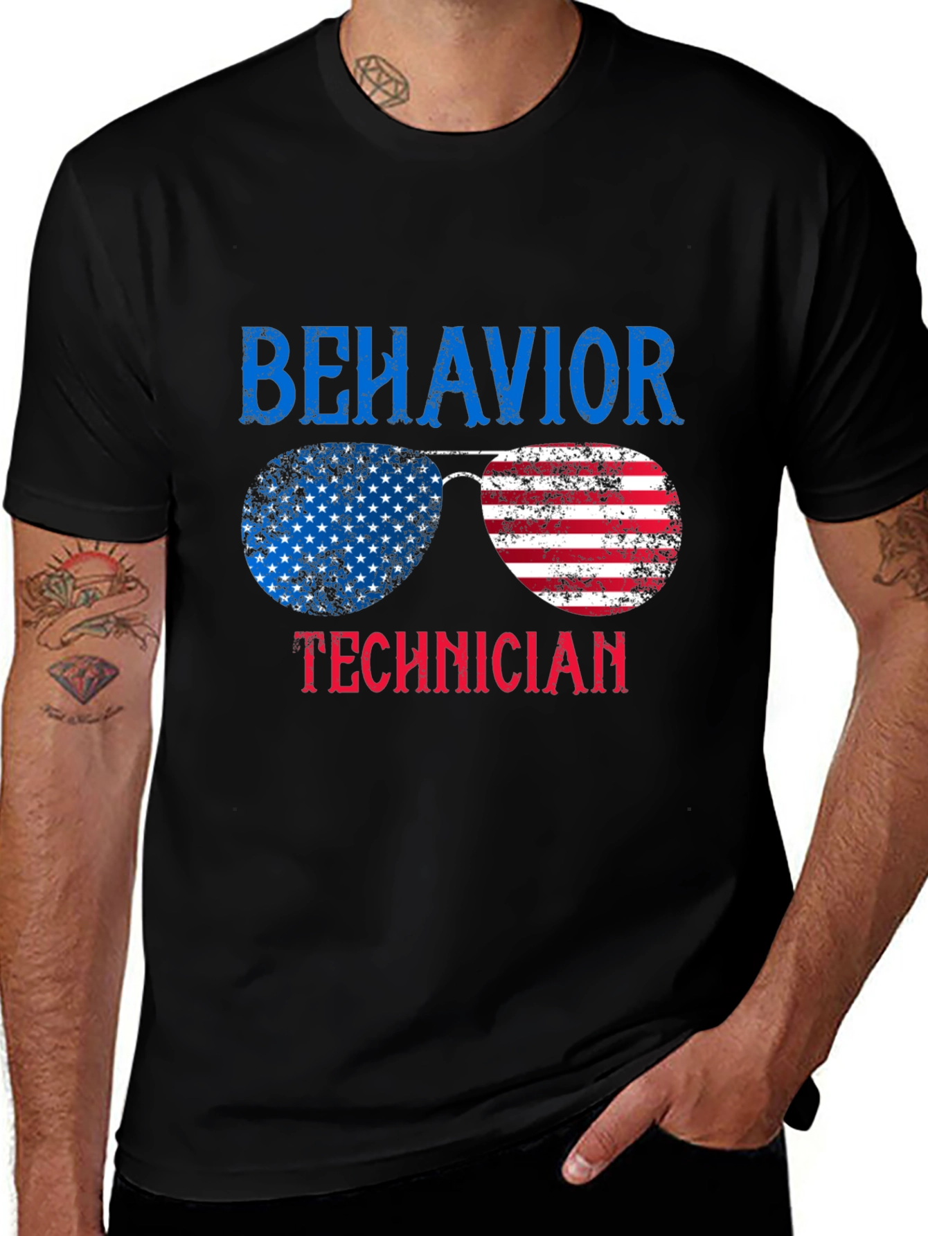 Behavior Technician Patriotic American Flag Sunglasses T-Shirt