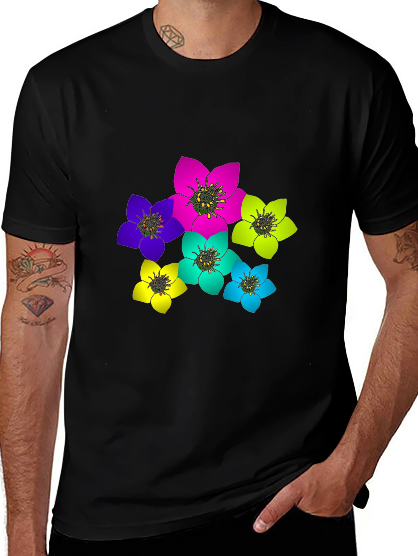 Variant 9 of Floral Print Black T-Shirt