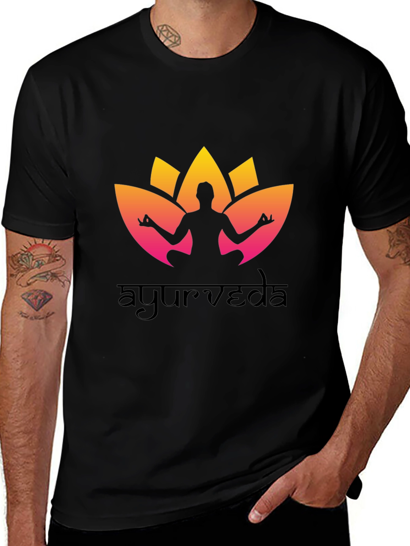 Variant 21 of Ayurveda Yoga T-Shirt - Black Cotton