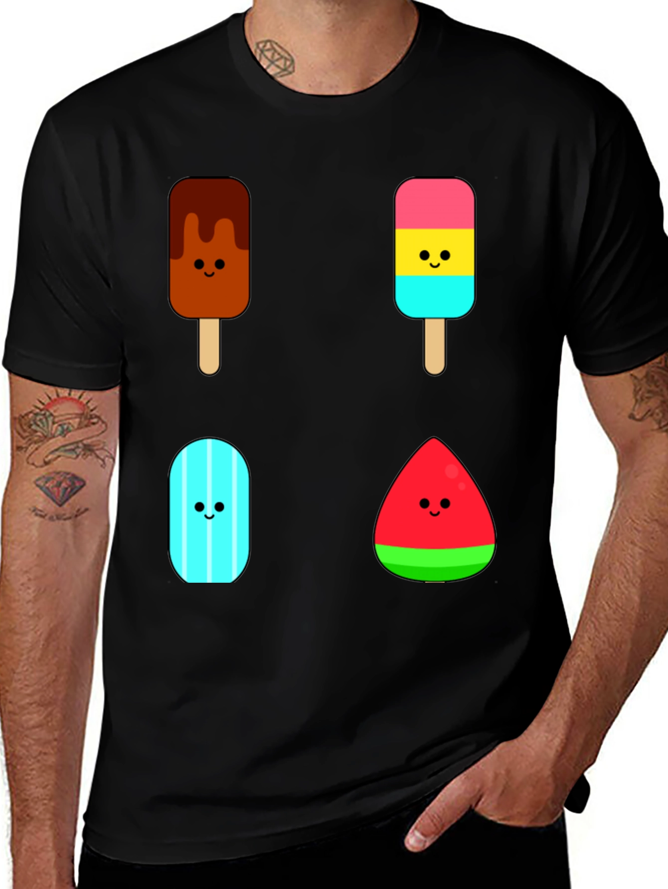 Variant 5 of Cute Ice Cream Pops Graphic Tee - Black T-Shirt