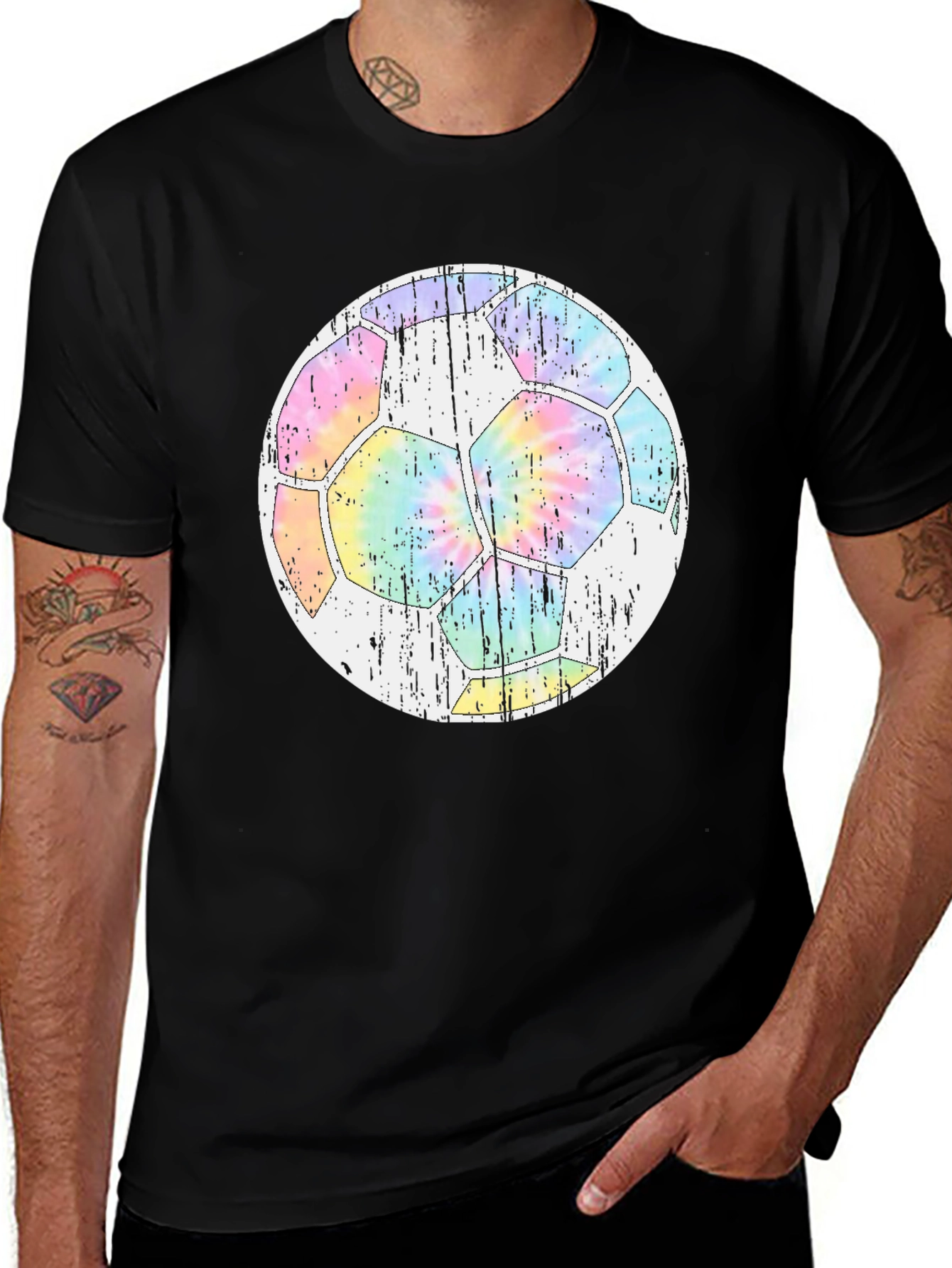 Variant 25 of Distressed Tie-Dye Soccer Ball Graphic T-Shirt