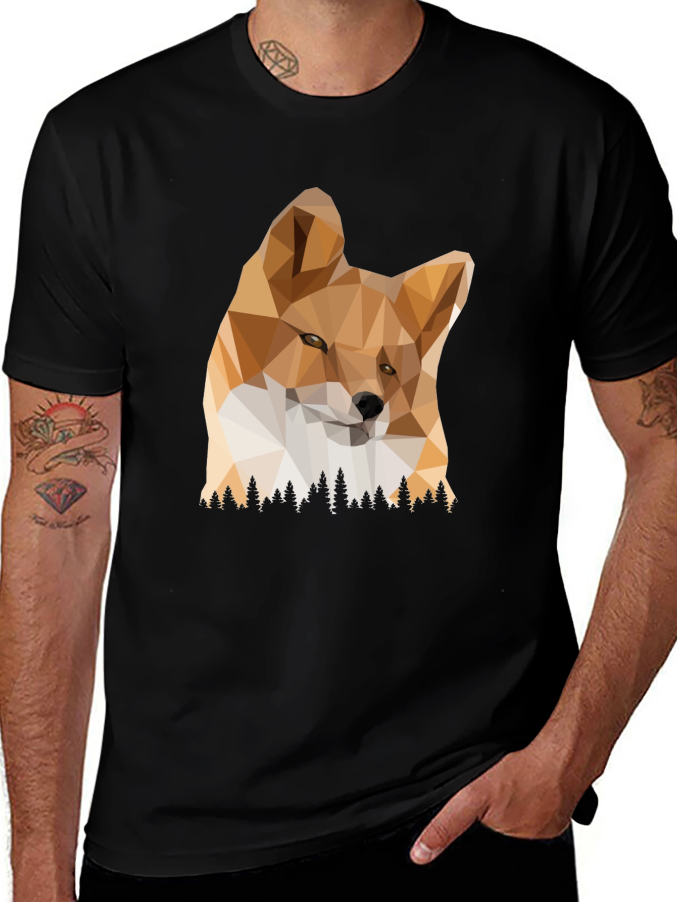 Variant 13 of Geometric Fox Graphic Tee - Stylish Black Shirt