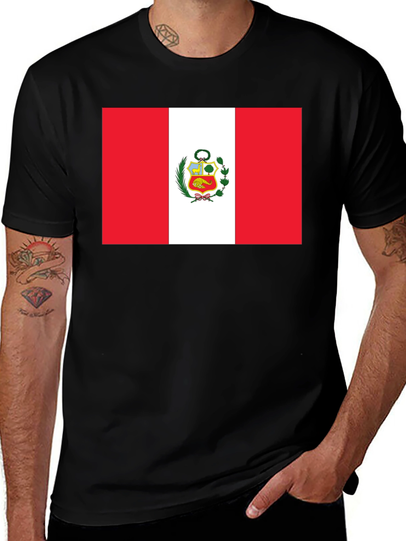 Peru Flag T-Shirt - Black Cotton Tee