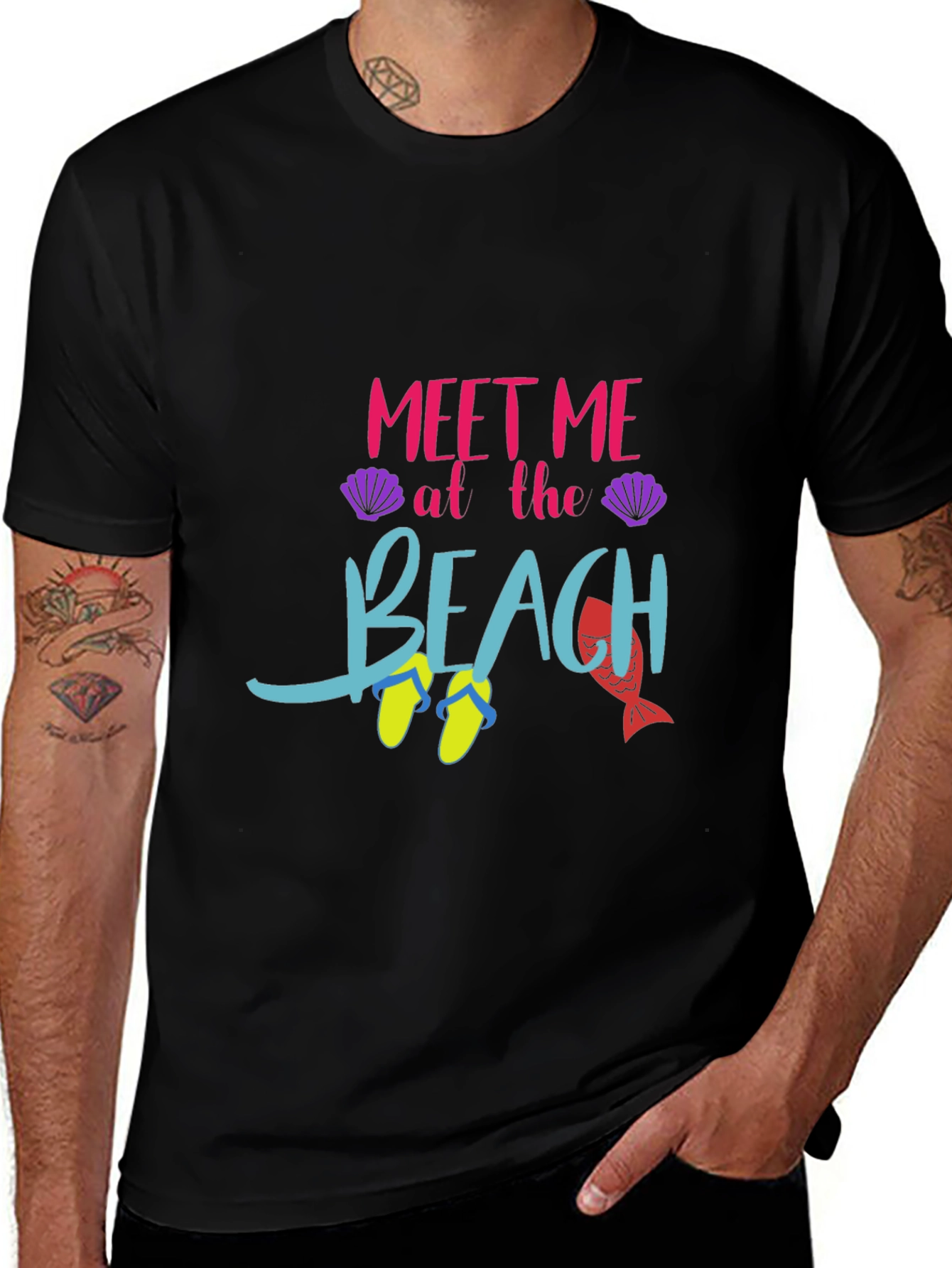 Variant 16 of Meet Me at the Beach Black Graphic T-Shirt