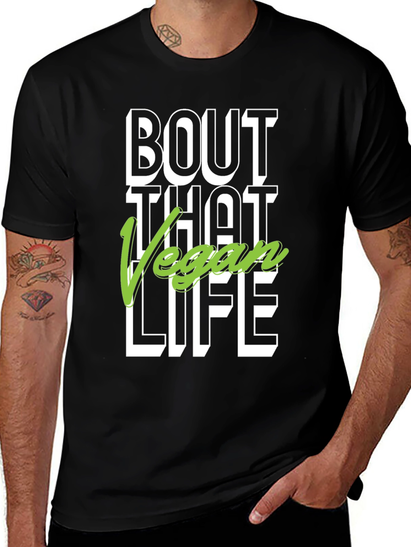 Variant 30 of Vegan Life T-Shirt - Black Crew Neck Tee