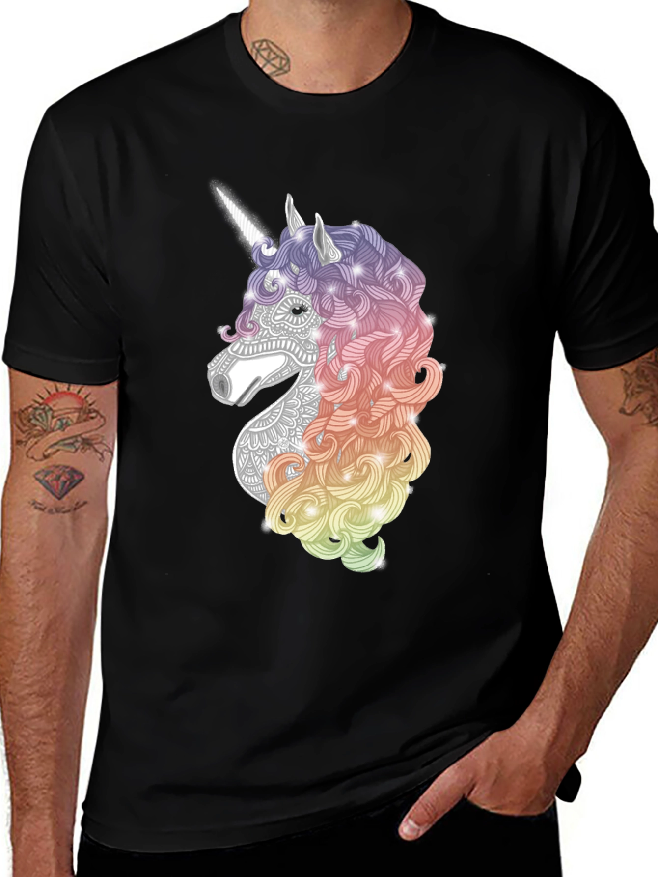 Black Unicorn Graphic Tee - Black Cotton Casual T-Shirt main image