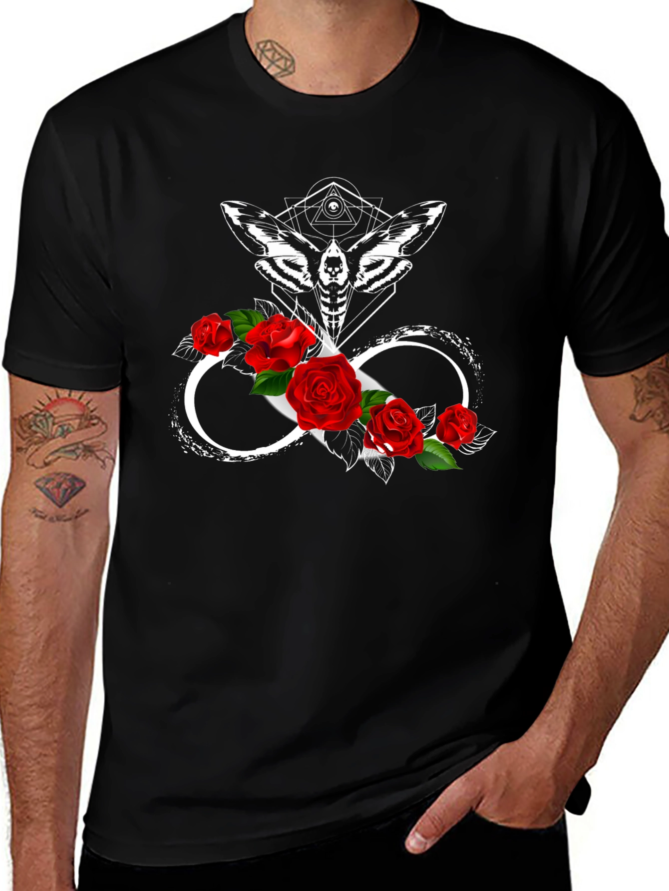 Moth Infinity Roses Black T-Shirt - Gothic Aesthetic