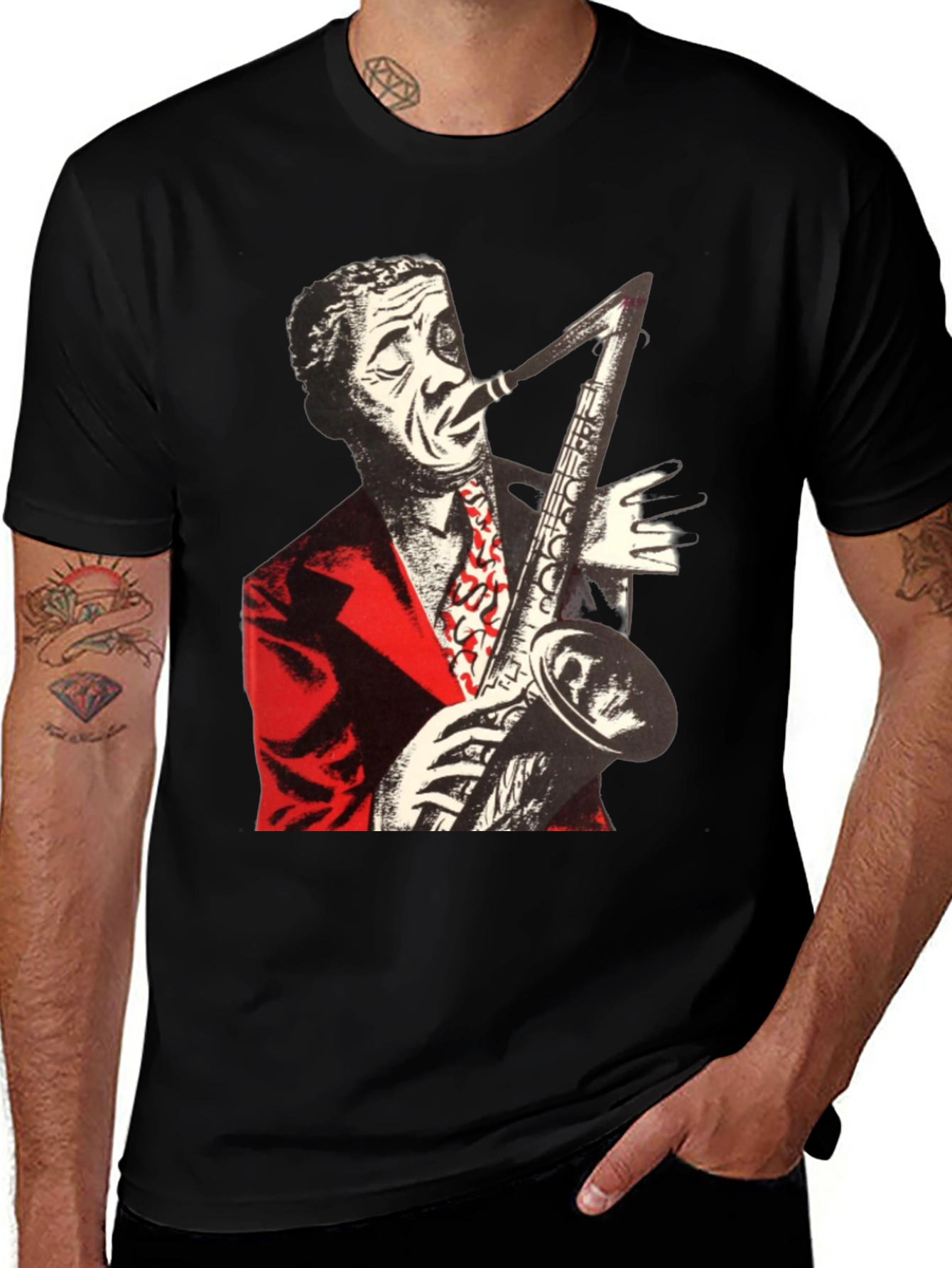 Variant 22 of Jazz Saxophonist Graphic Black T-Shirt