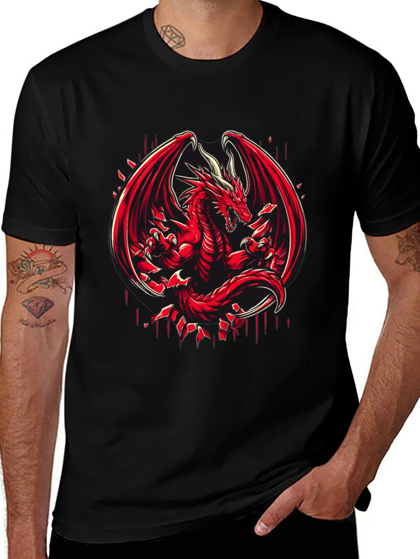 Variant 13 of Red Dragon Graphic Black T-Shirt