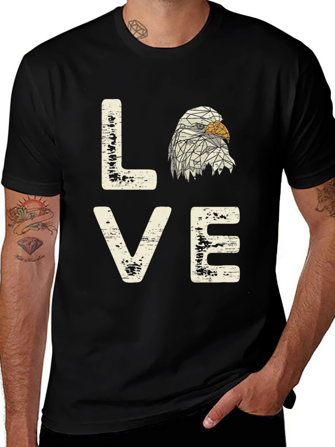 Variant 10 of Love Eagle Graphic Print Men's Tee - Black