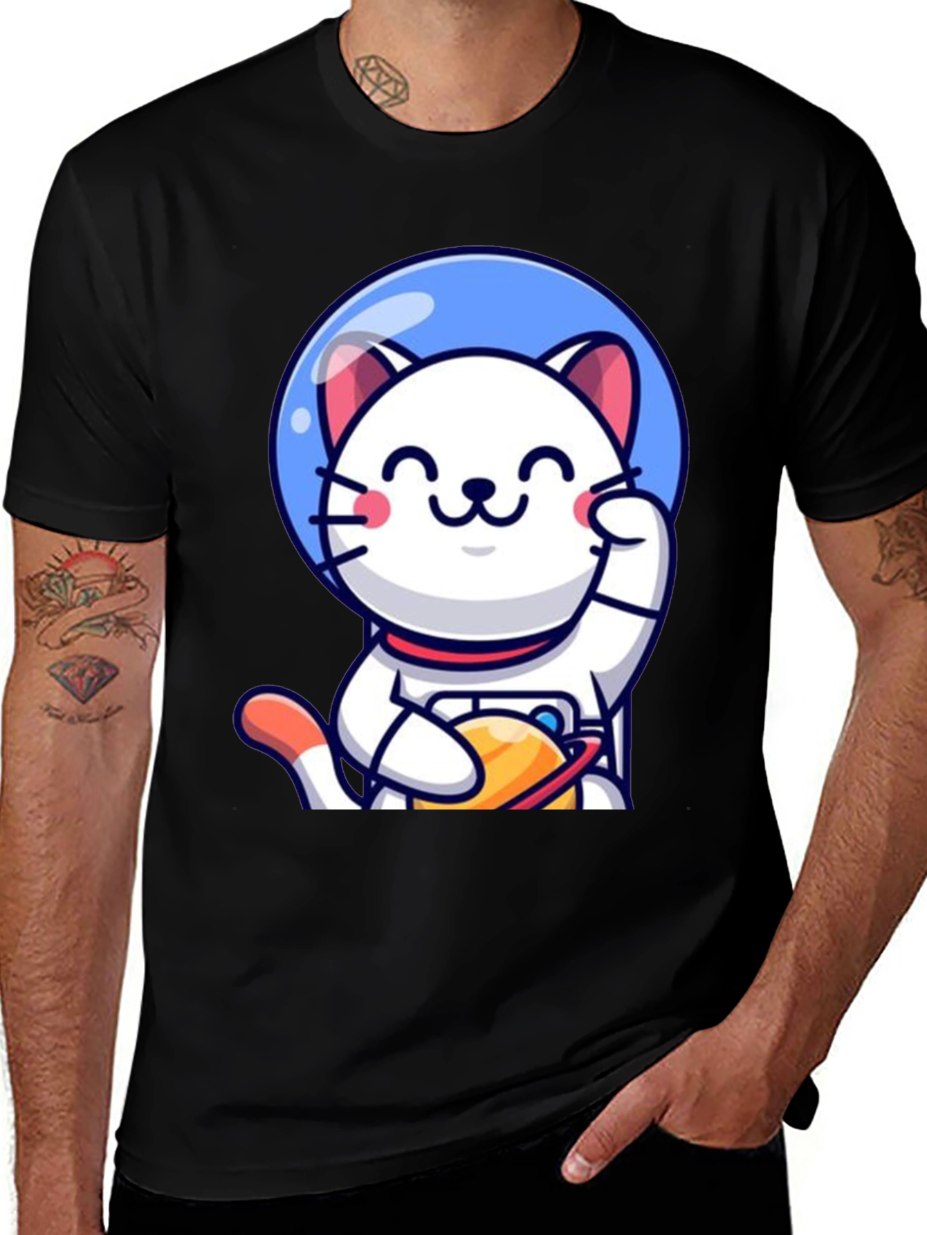 Variant 12 of Astronaut Cat T-Shirt - Black Graphic Tee