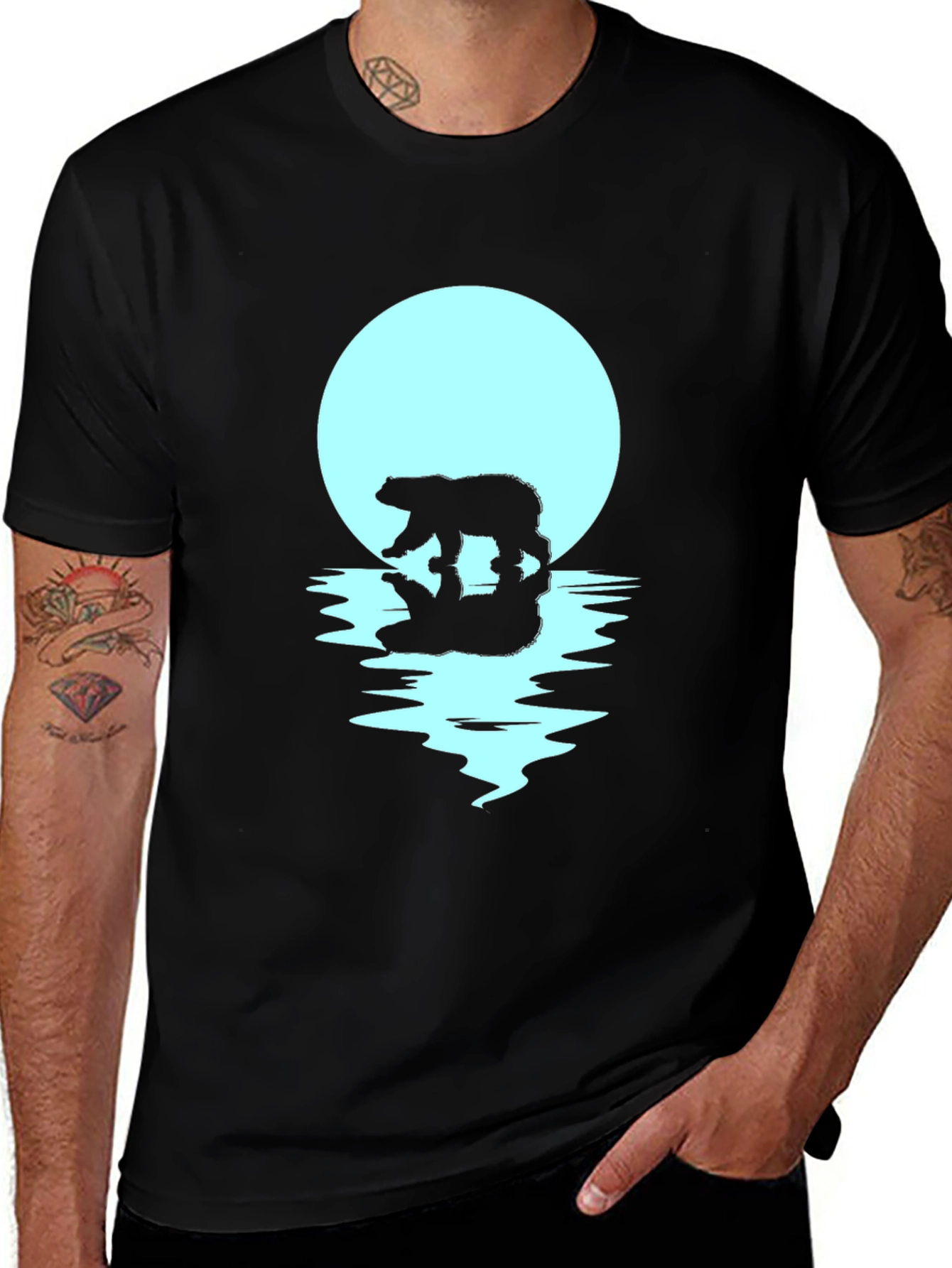 Variant 13 of Bear & Moon Graphic T-Shirt - Cool Black Tee