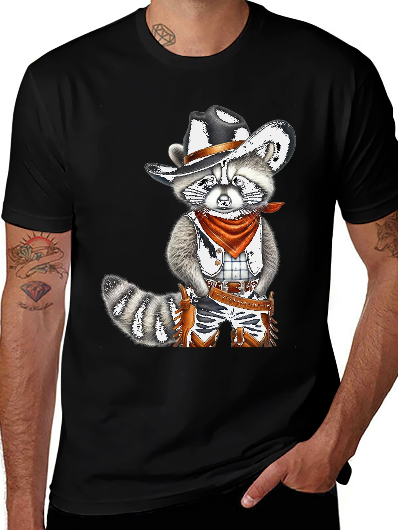Variant 17 of Cowboy Raccoon Graphic Tee - Western Style Shirt