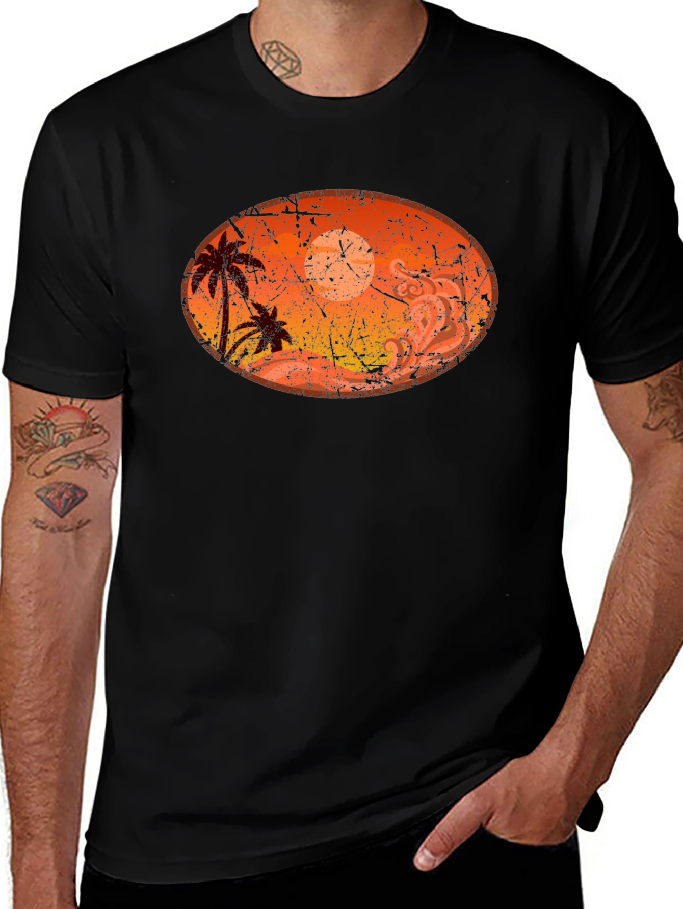 Variant 18 of Sunset Palm Tree Graphic Black T-Shirt