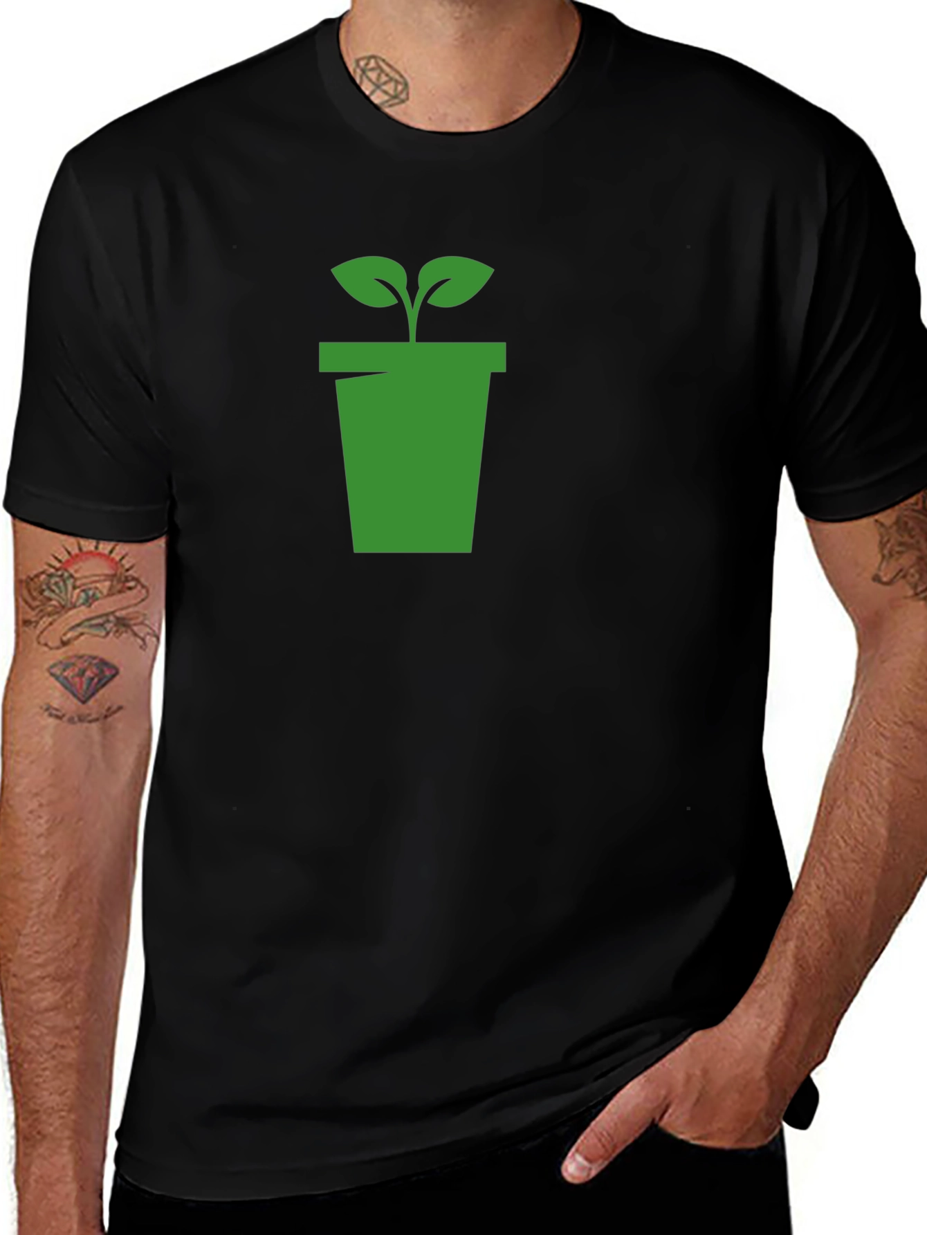 Variant 27 of Green Plant Pot Black T-Shirt