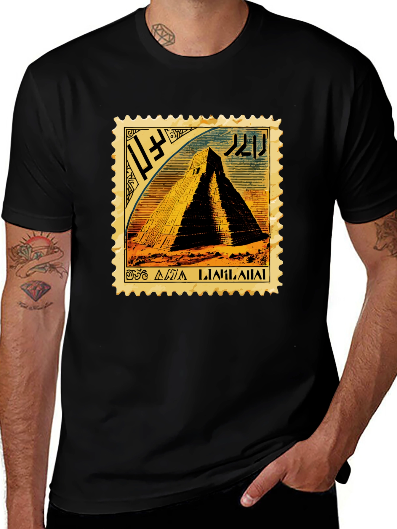 Vintage Aztec Pyramid Stamp Design T-Shirt