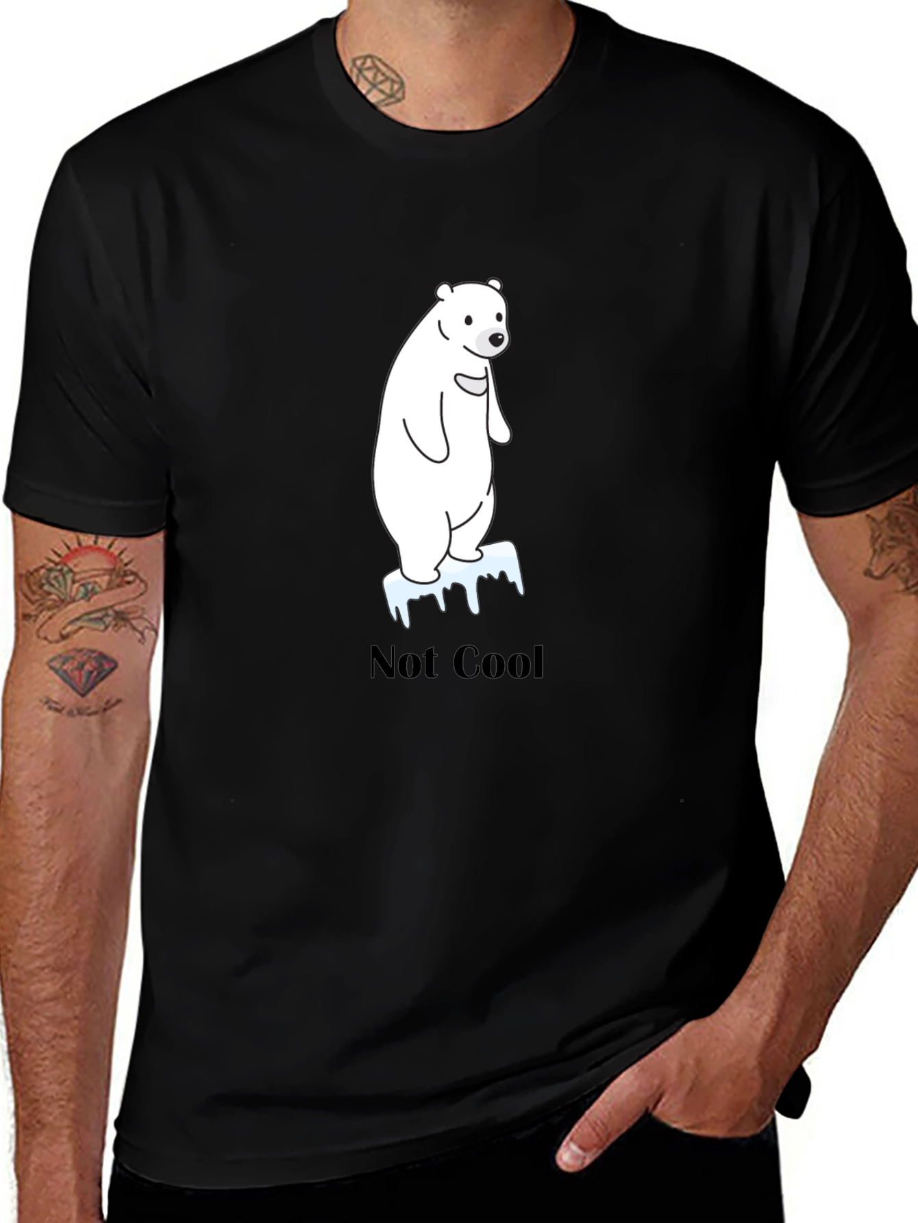 Variant 28 of Not Cool Polar Bear Graphic Tee - Black Cotton Shirt