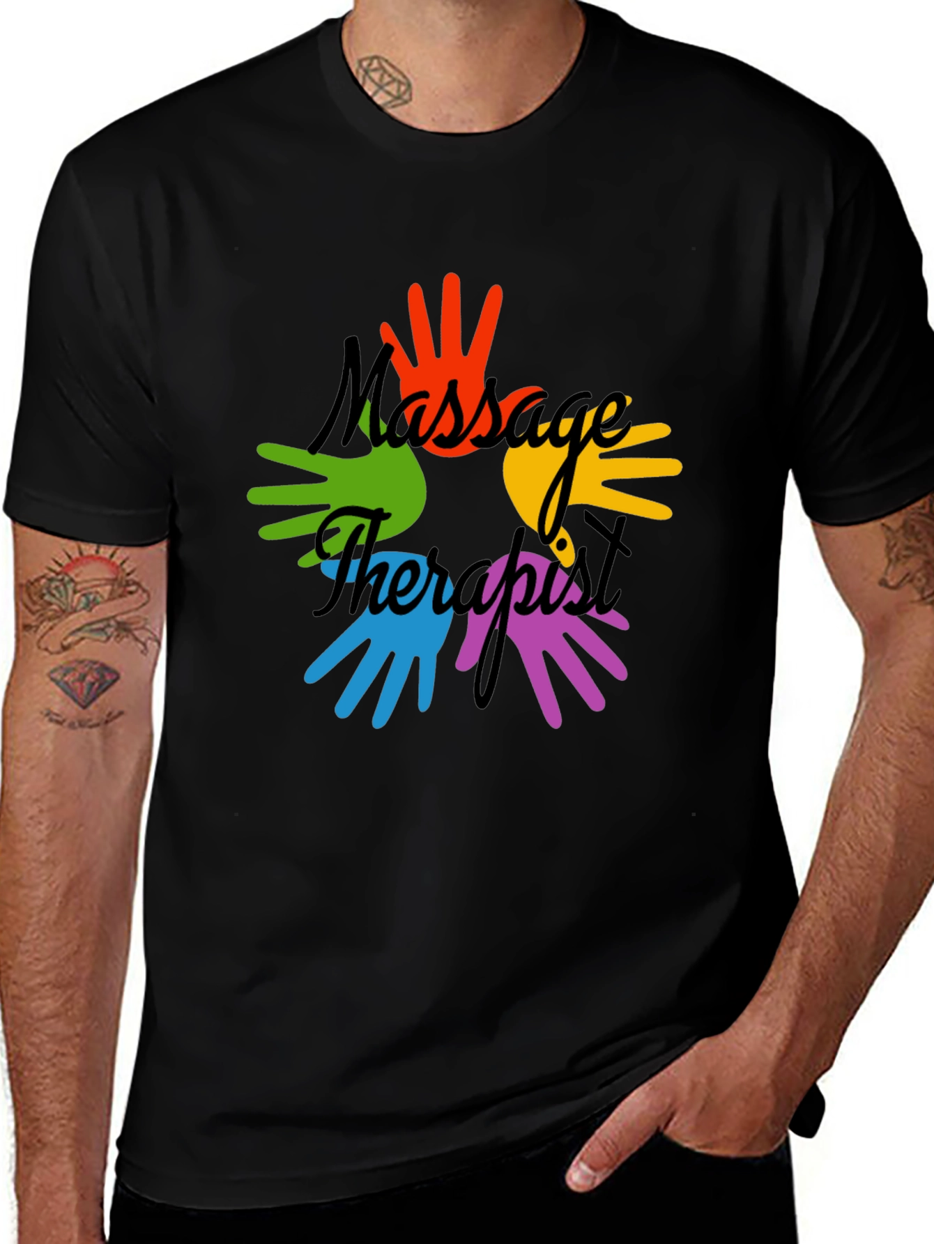 Variant 14 of Massage Therapist Colorful Hands Graphic T-Shirt