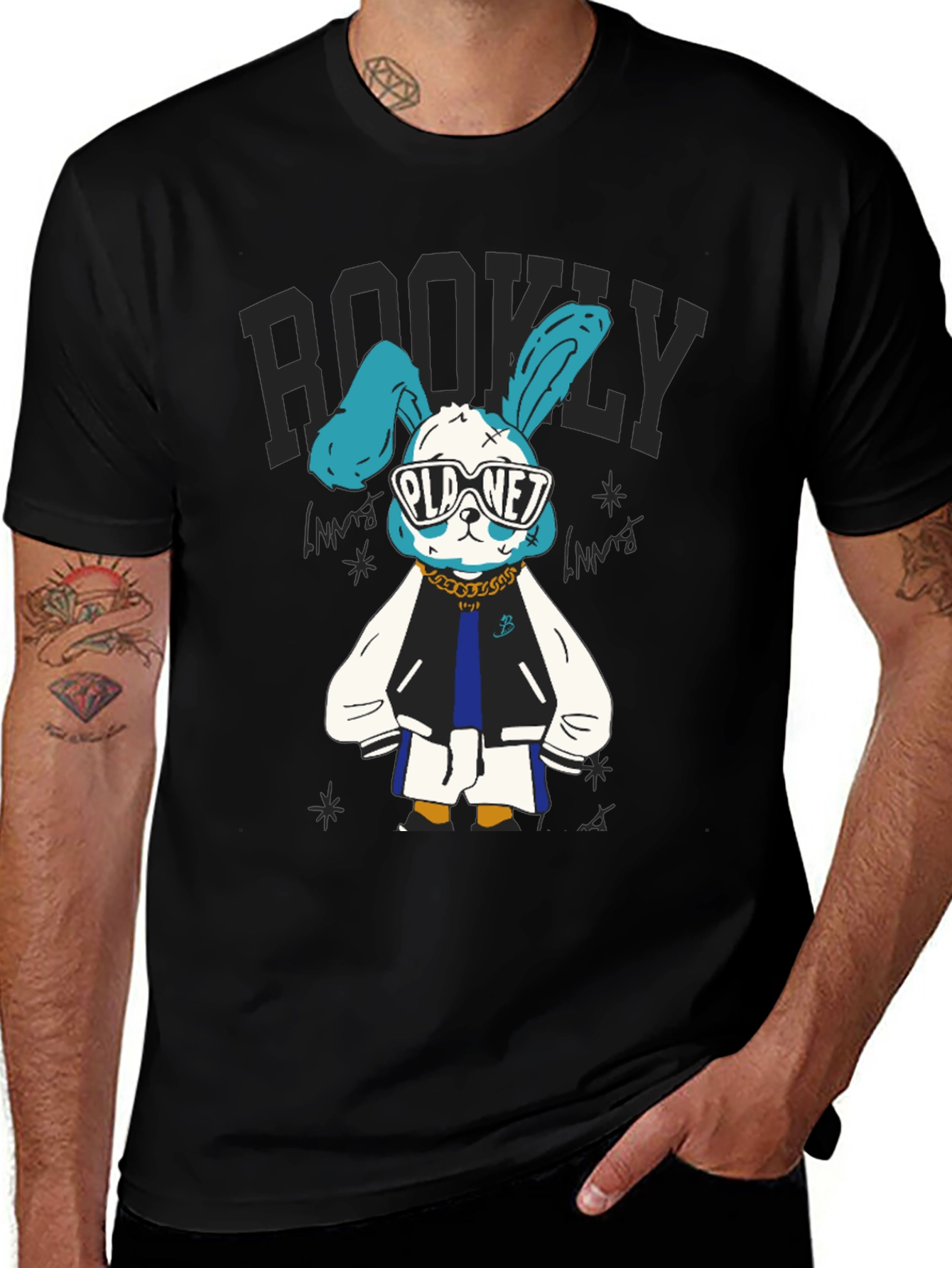 Variant 20 of Cool Bunny Graphic Tee - Black Cotton T-Shirt