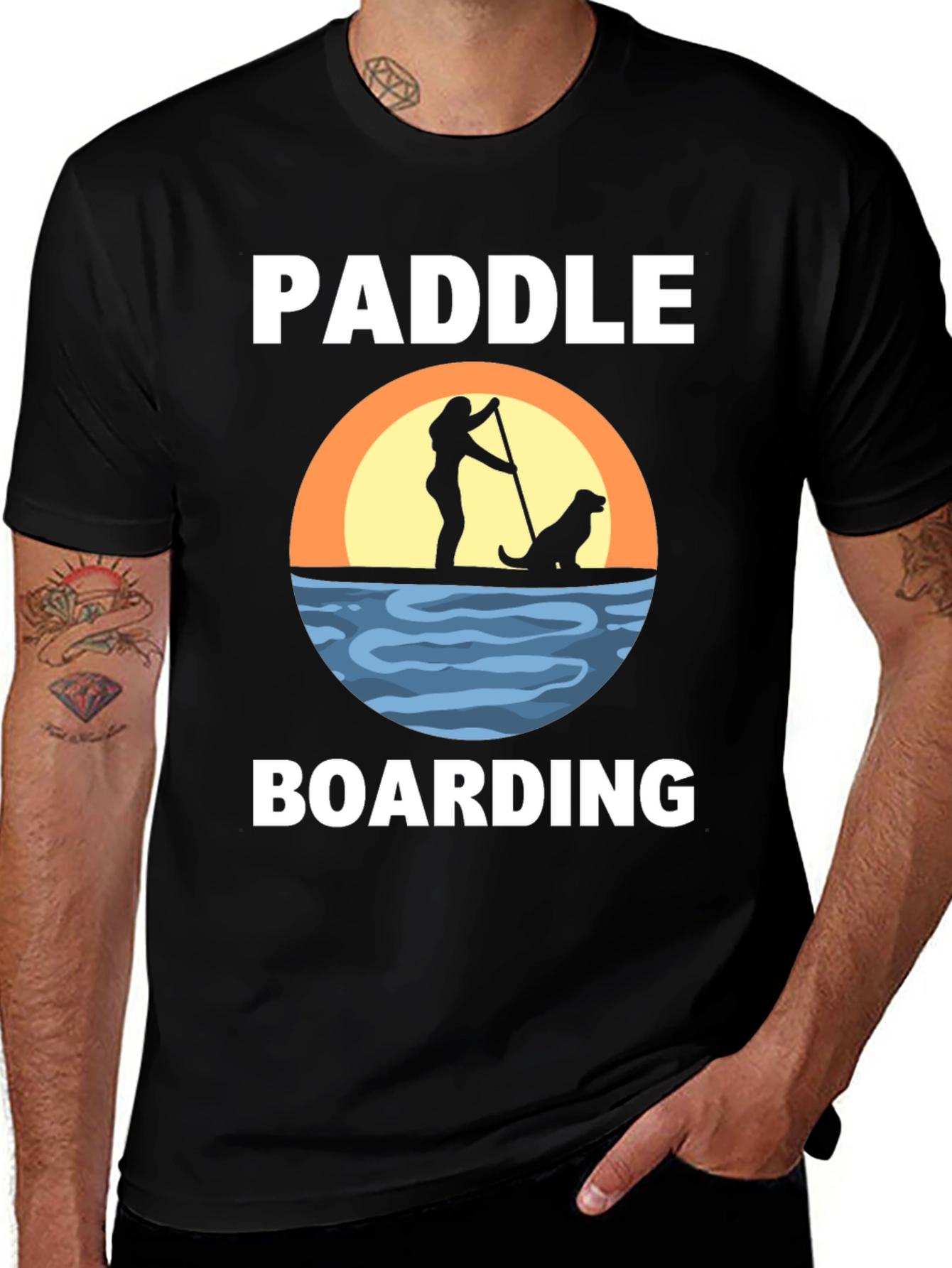 Variant 24 of Paddle Boarding T-Shirt with Dog Silhouette