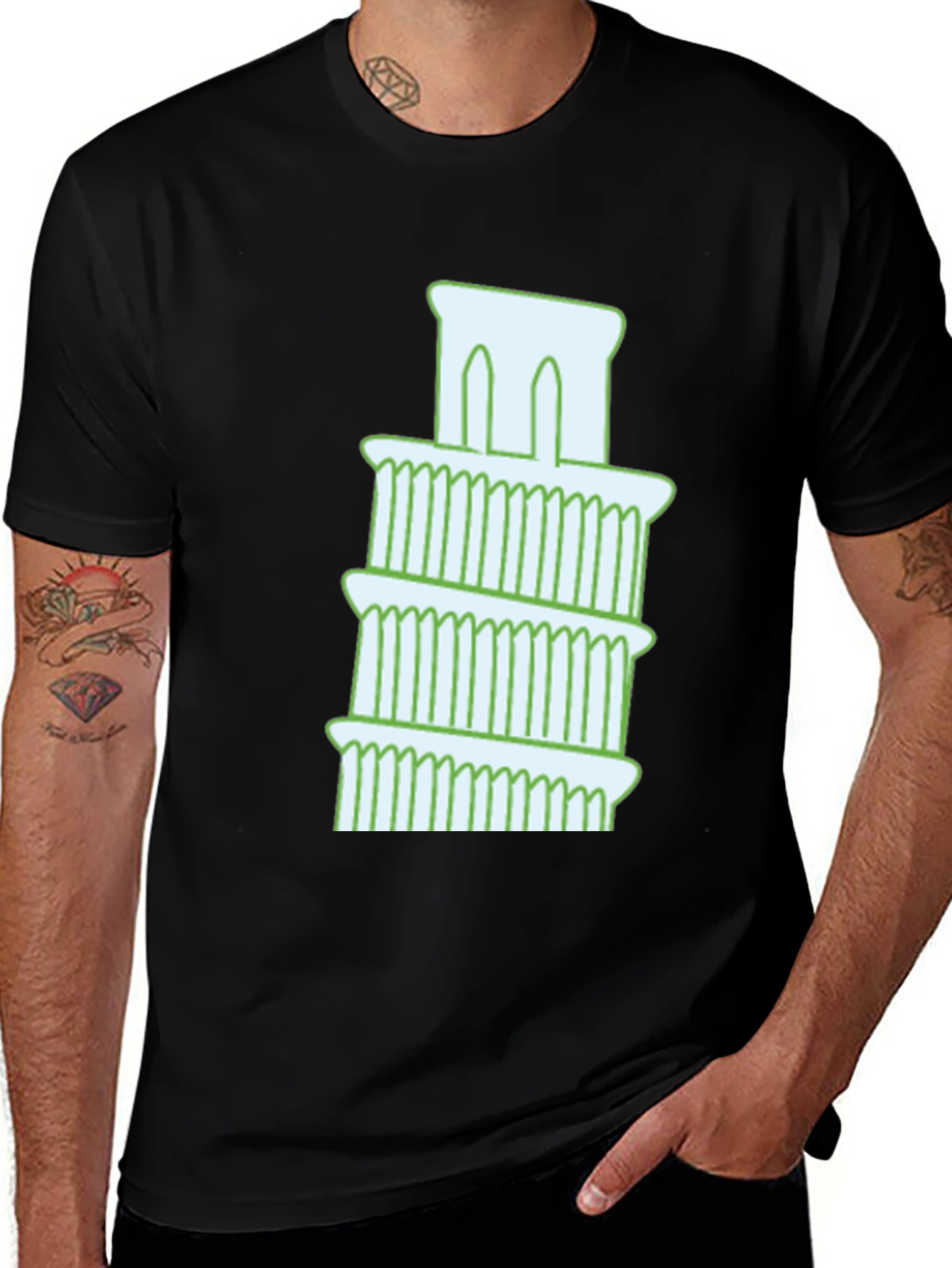 Variant 5 of Leaning Tower Graphic Tee - Black Cotton T-Shirt