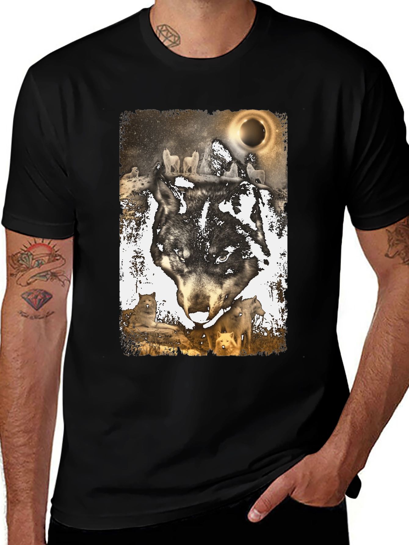 Variant 21 of Wolf Pack Graphic Tee - Lunar Eclipse Design