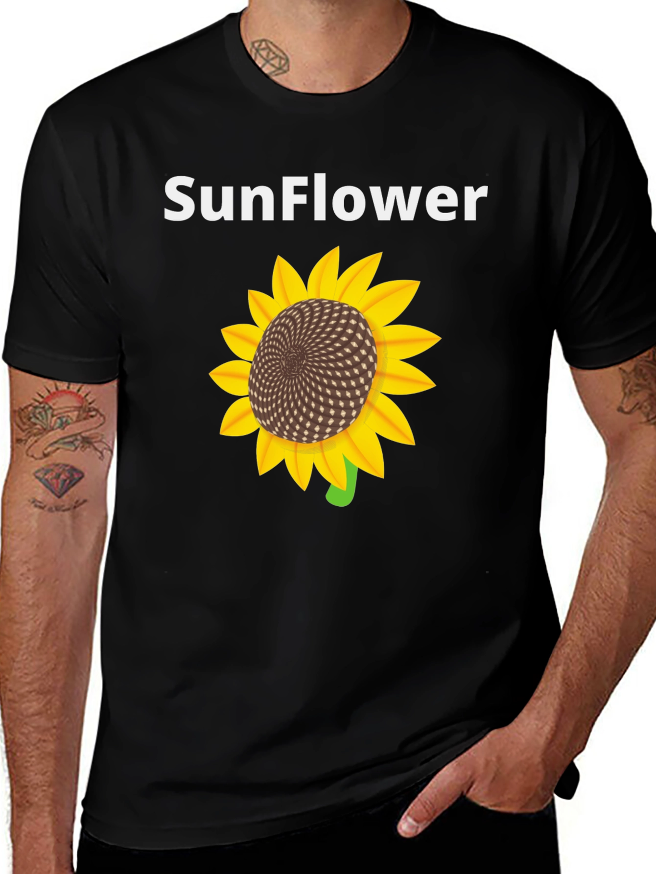 Sunflower Graphic Print Black T-Shirt